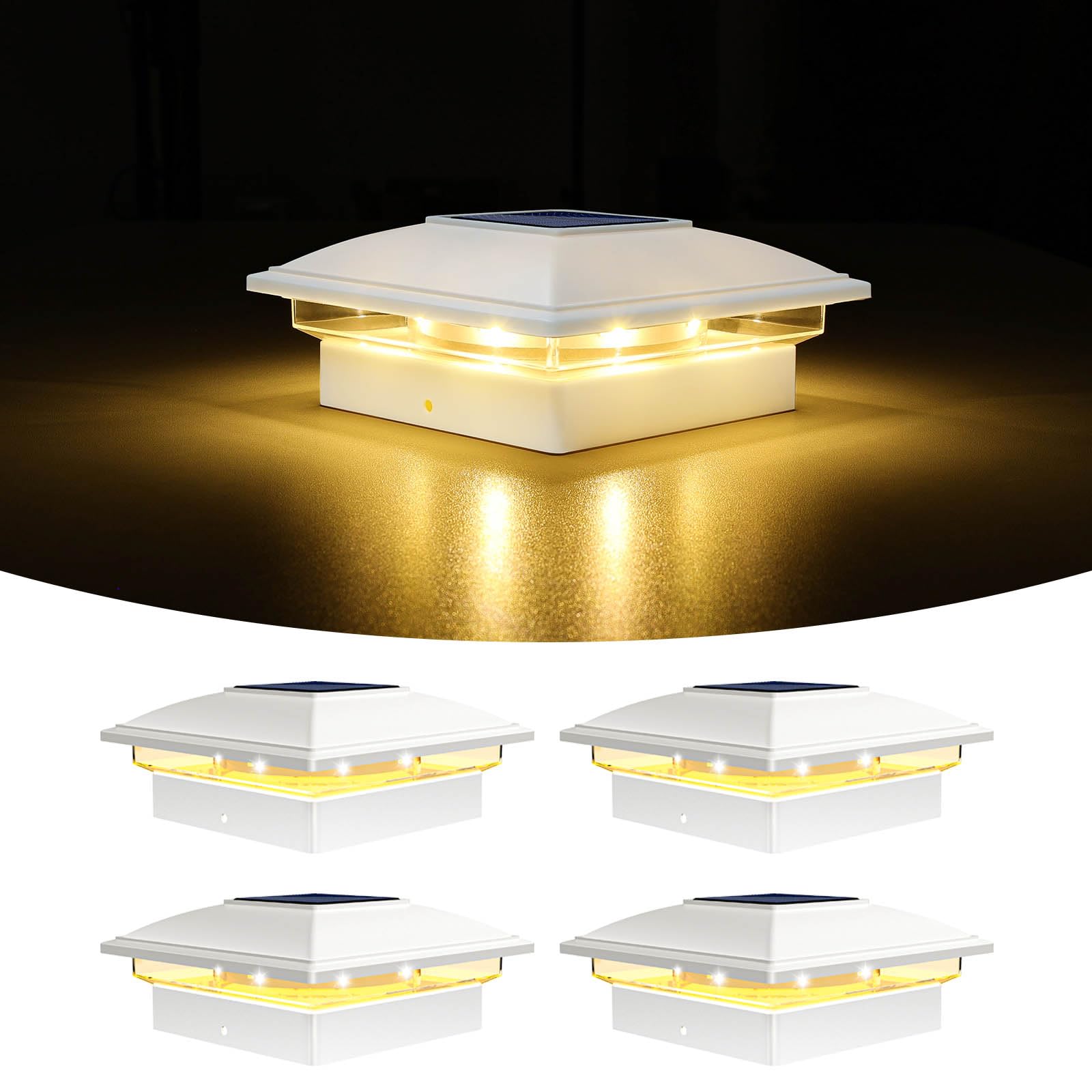 VOLISUN Solar Post Cap Light Outdoor Waterproof 4pack,Solar Fence - Post Lights for 4x4 5x5 6x6 Wooden/Vinyl Post,White Deck Pos
