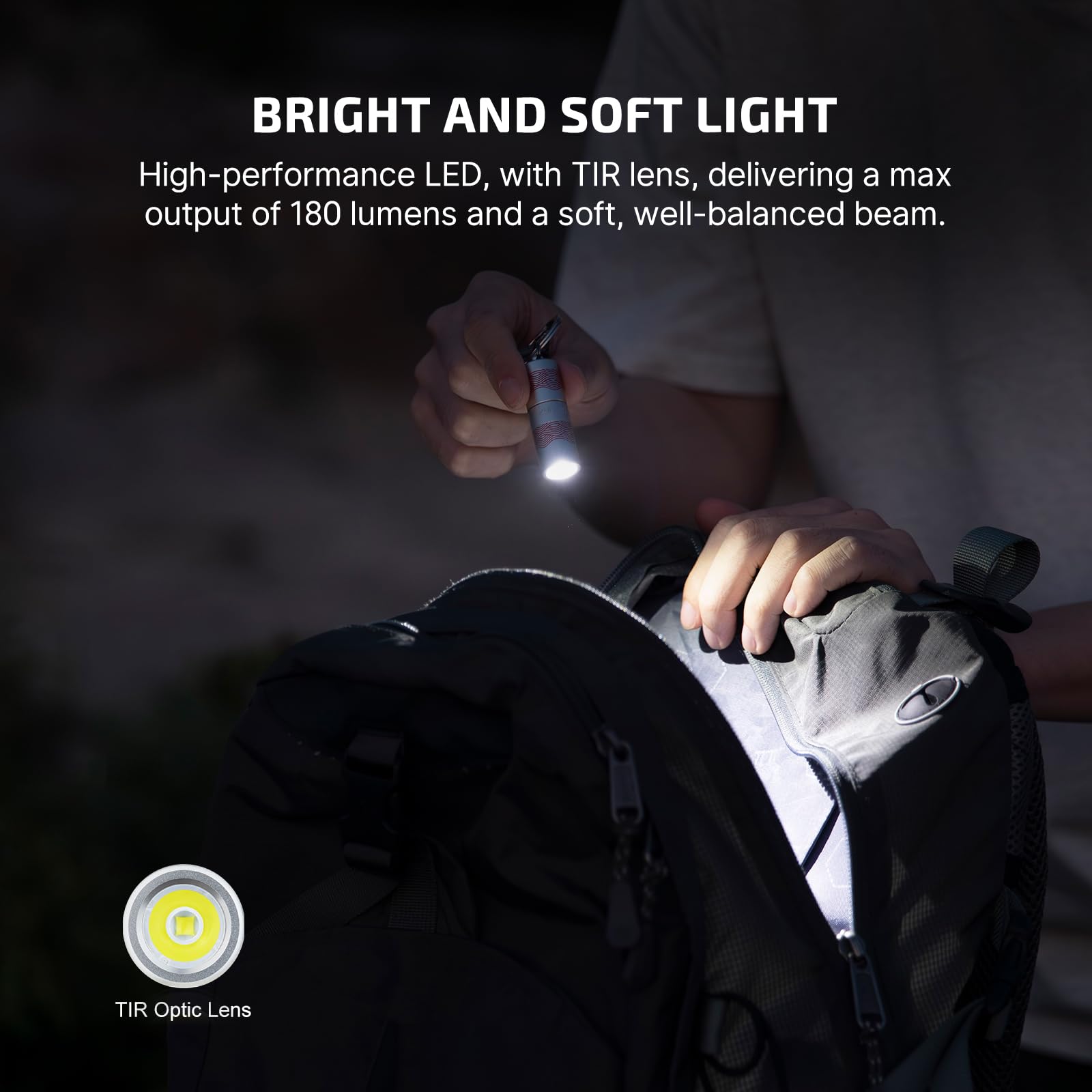 OLIGHT I1R 2 Pro EDC Keychain Flashlight 180 Lumens Rechargeable Type-C USB Silver-Flow