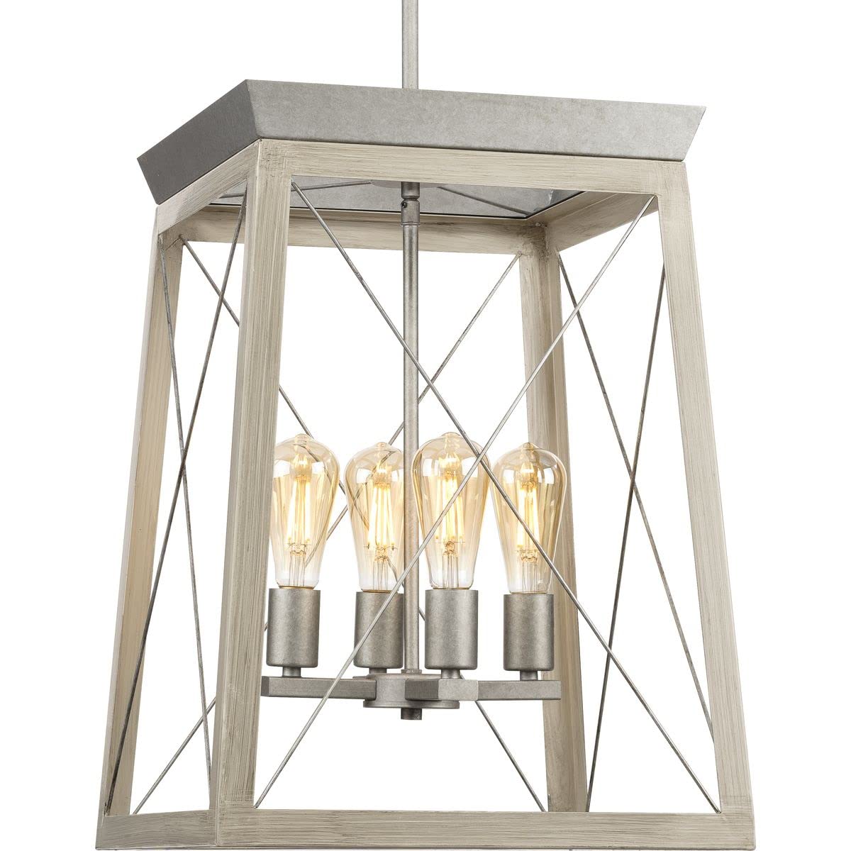 Progress Lighting Briarwood Collection 21 In. 4-Light Galvanized Farmhouse Foyer Chandelier With Painted Bleached Oak