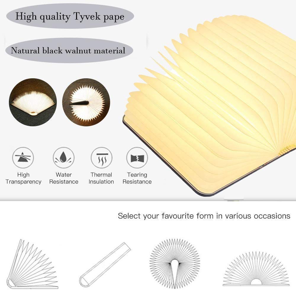 Anwick Lamp Book Large Size Folding Mood Light, Novelty Led Night Light, Usb Large Capacity Rechargeable Wooden Table Lamp