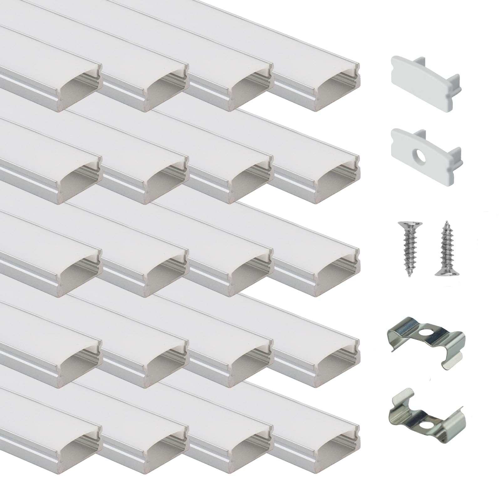 Muzata 20Pack 3.3FT/1M LED Channel Aluminum U Shape Silver LED Strip Diffuser Channel with Milky White Cover Easy Installation U