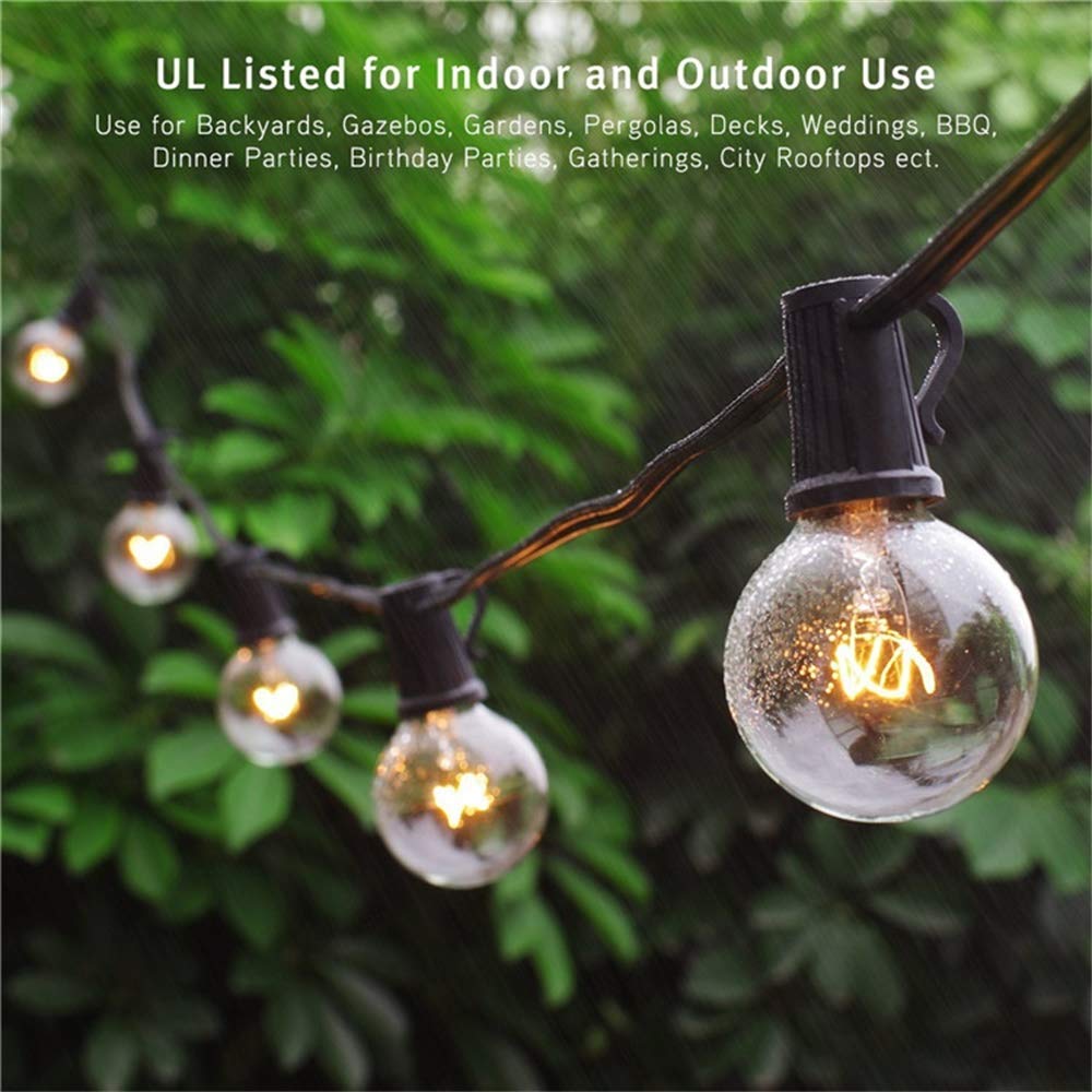 SUNSGNE G40 Outdoor String Lights, 100 Ft, Waterproof, 105 Clear Edison Bulbs, Black Wire, Ideal for Indoor/Outdoor Decor