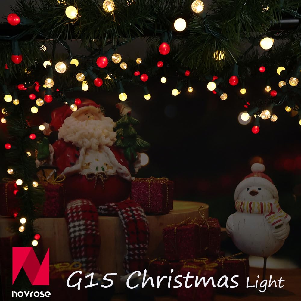 novrose G15 Pearlized Glass String Lights 70 LED 19FT Warm White Red Indoor Outdoor Decor, ETL Certified