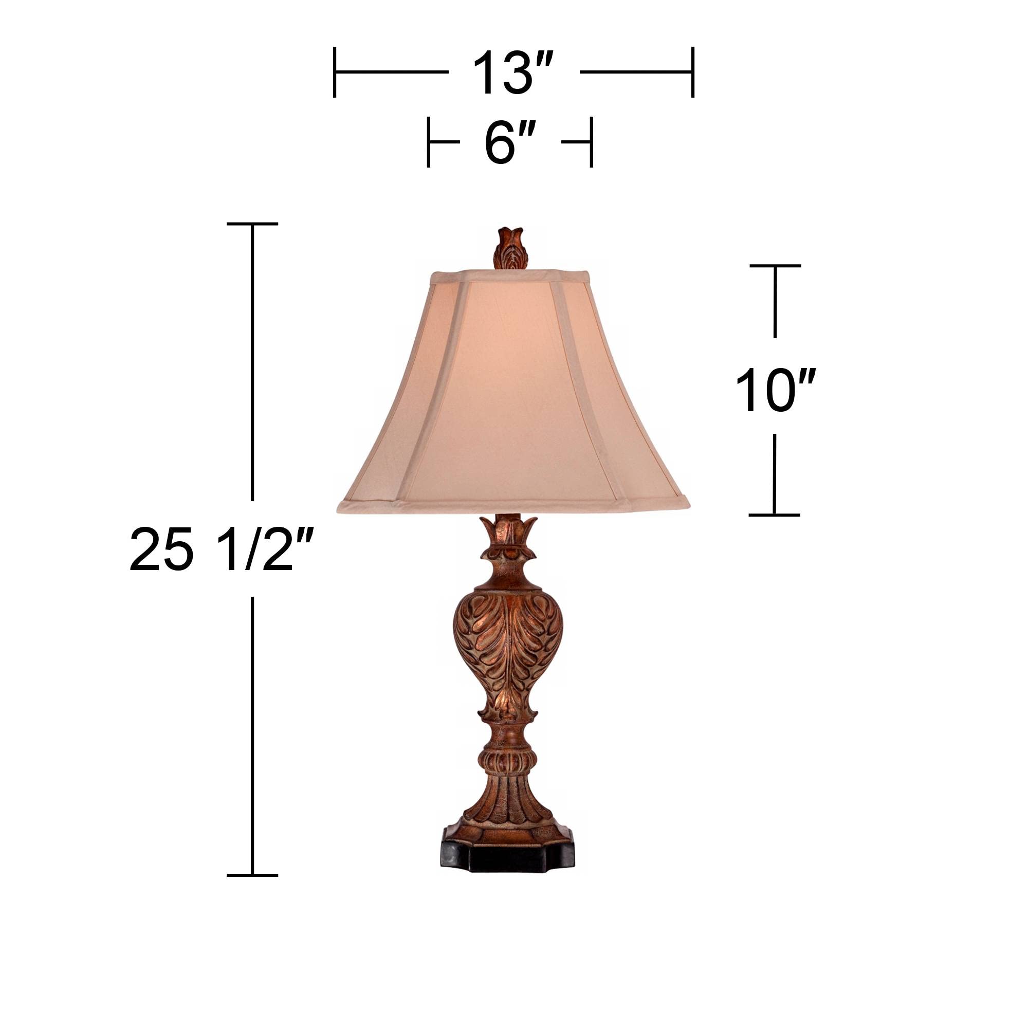 Regency Hill Regio Traditional Urn-Shaped Table Lamp 25.5'' High Aged Brown Carved Acanthus Leaf Tan Sheer Fabric Square Bell Sh