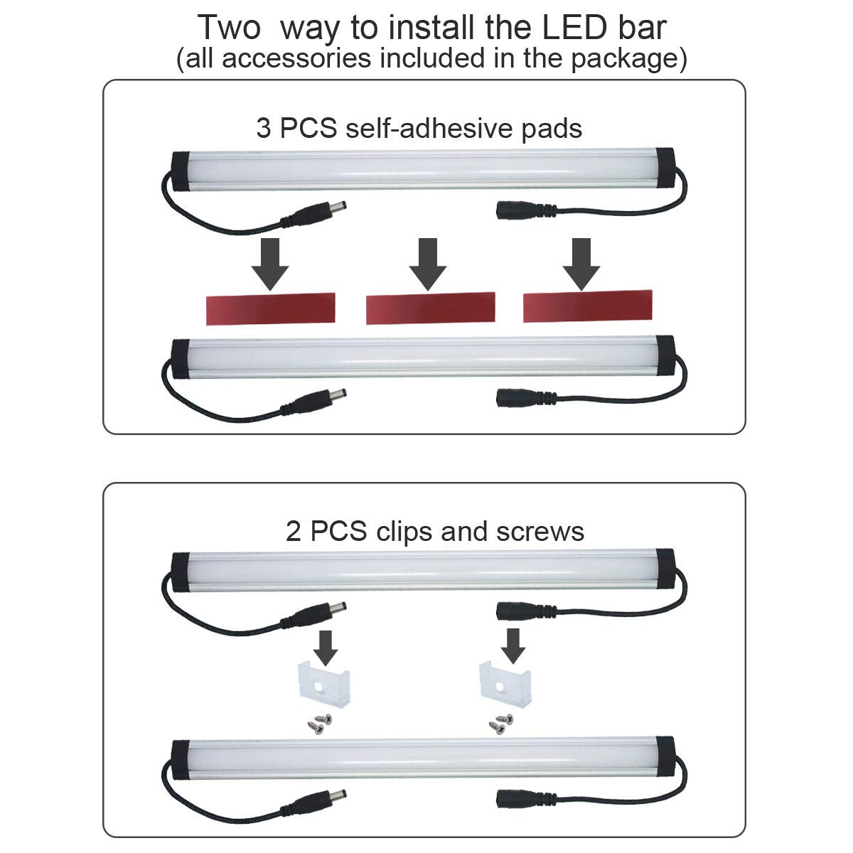 Litever Extra Under Cabinet Lighting Bars,12Vdc, 5000K Daylight White, With Mounting Clips, Screws, Self-Adhesive Pads. Compatib