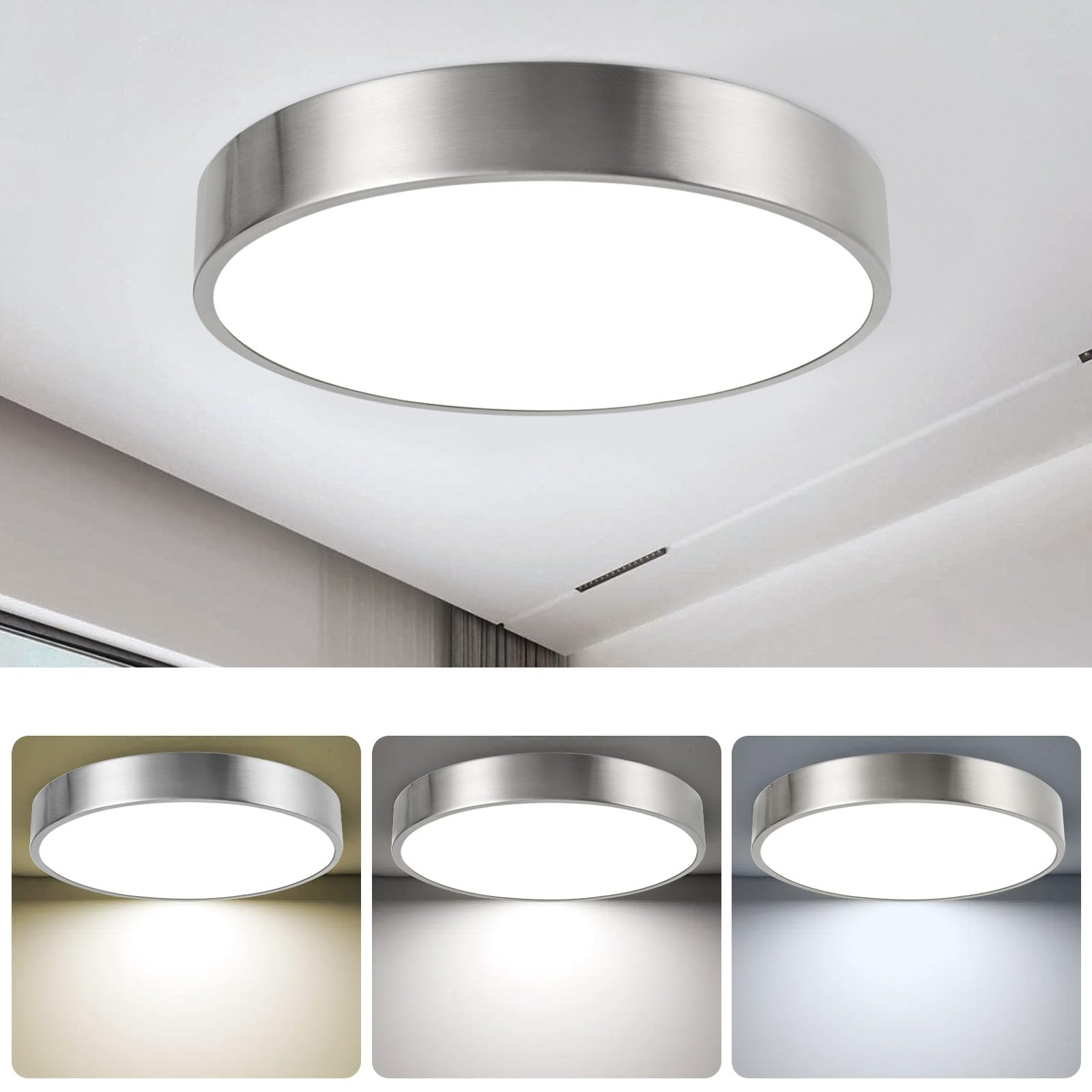 Enateclite Modern Minimalist 13 Inch Ceiling Light  Dimmable 26W Led Ceiling Light Fixture With 3Color Temperatures  Brushed Nickel Flush Mount Ceiling Lighting Perfect For Bathroom & Bedroom