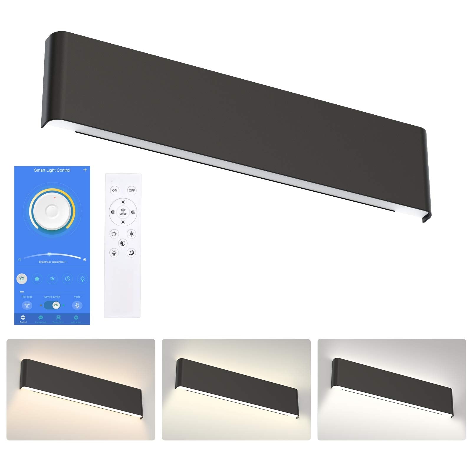 Led Light 24in Aipsun 24in Dimmable Black LED Vanity Light Fixture with Remote Contro ...