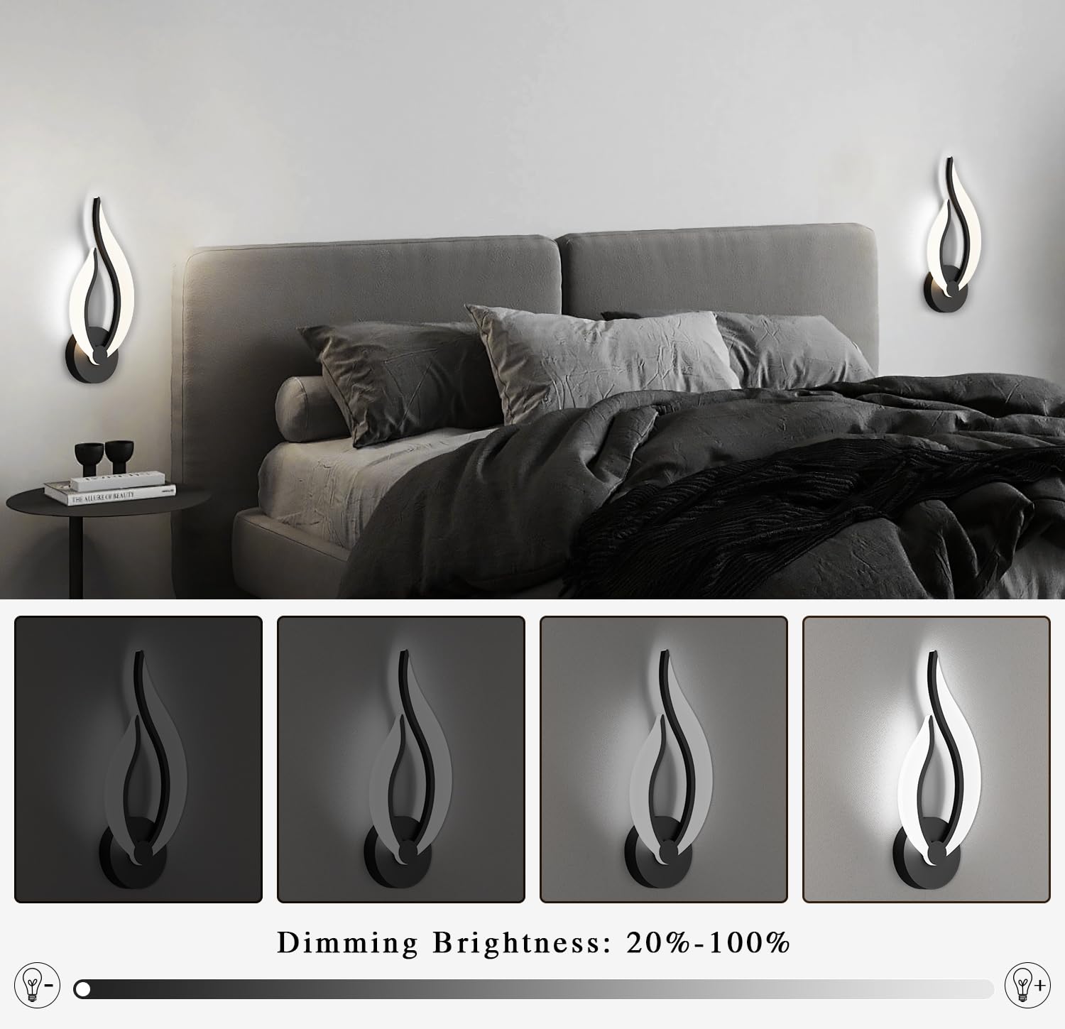 Pasoar Hard-Wired Wall Sconce Set of 2, 10W LED, Dimmable, Acrylic, Cool White Light, 5500K, Model 001