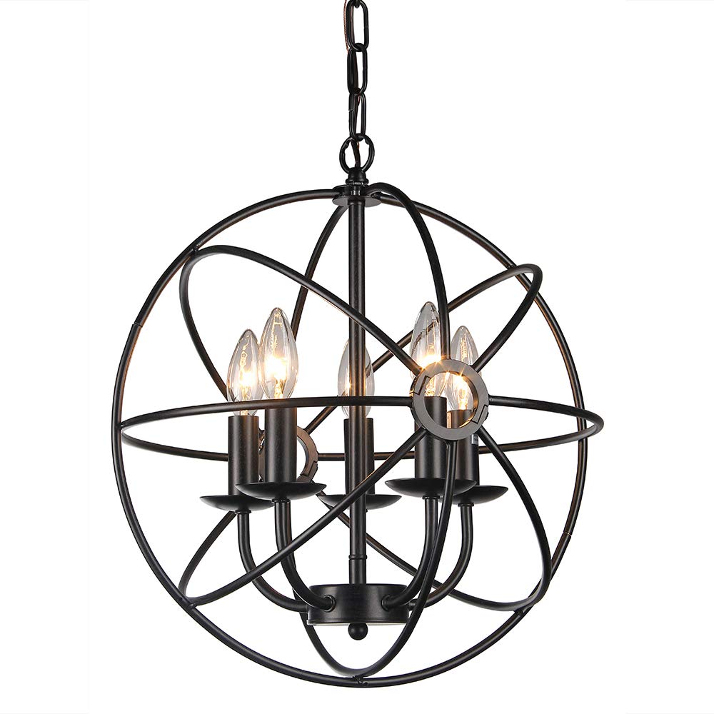 Whse Of Tiffany Rl8121Bl Meila 5-Light Spherical Chandelier, 16&quot; X 16&quot; X 30&quot;, Black