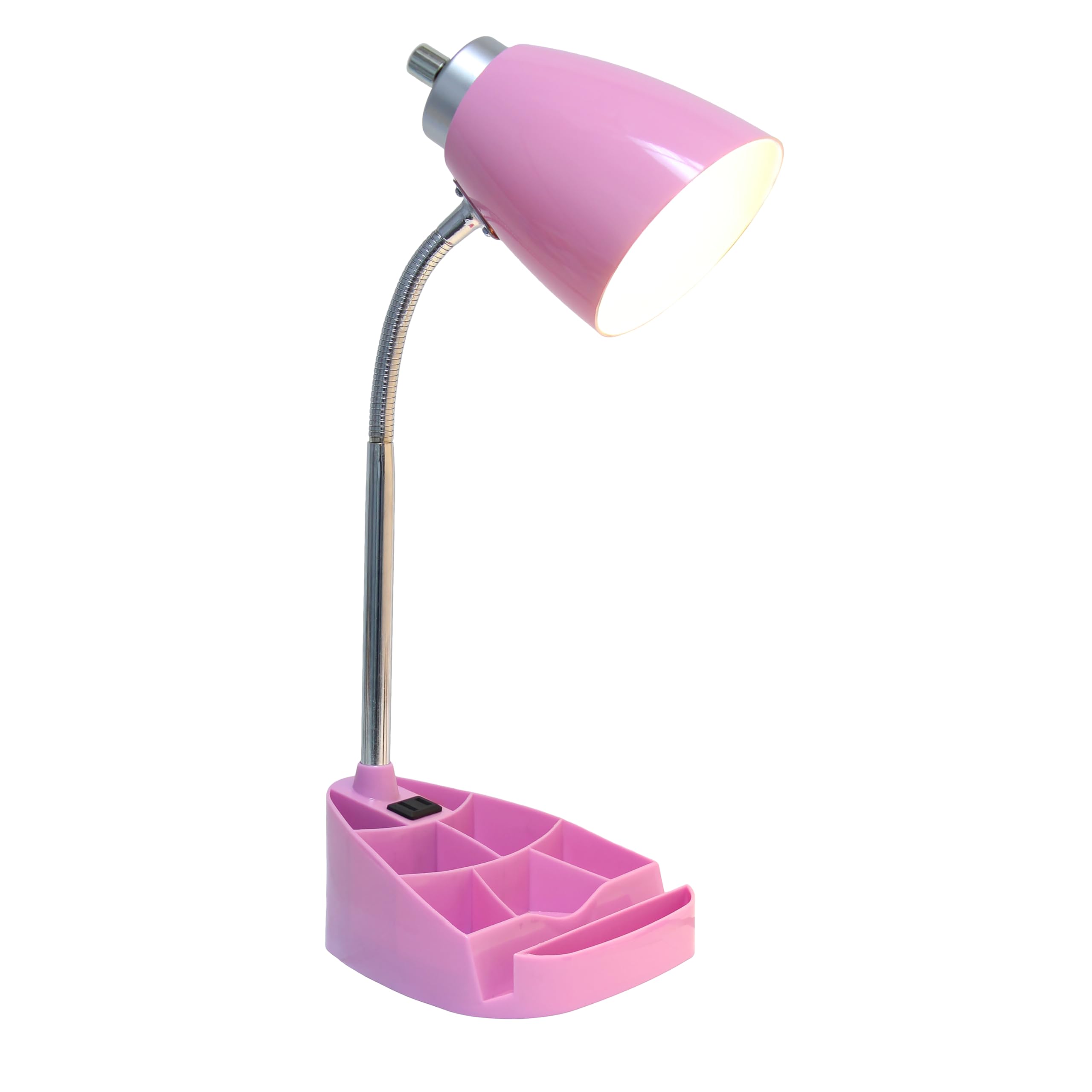 Simple Designs LD1094-PNK 18.5 All-in-One Gooseneck Desk Lamp with iPad Stand, Book Holder, and Convenient Charging Outlet, for