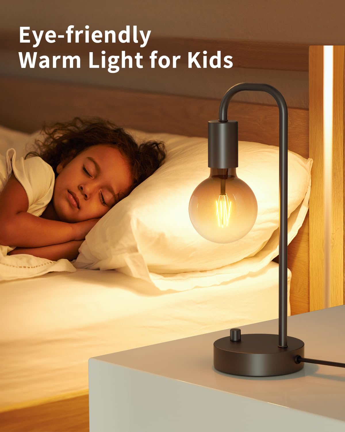 Onewish Industrial Table Lamp For Bedroom, Fully Dimmable Modern Bedside Lamps With 2700K Warm Light Bulb For Kids Reading, Mini