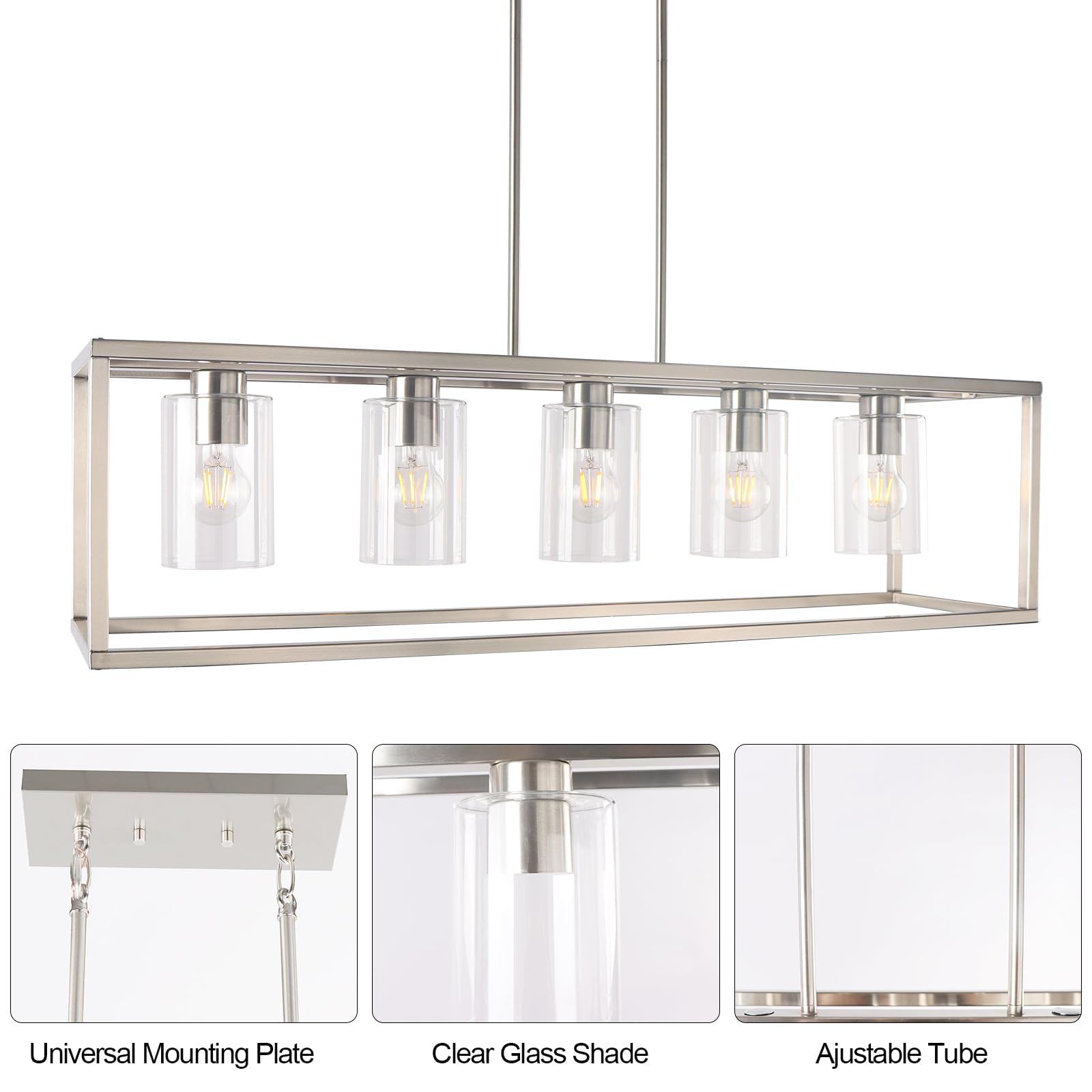 Kalium 5-Light Chandelier Pendant Light Fixture - Modern Metal Industrial Design, Silver Finish, Easy Installation for Dining Room & Kitchen