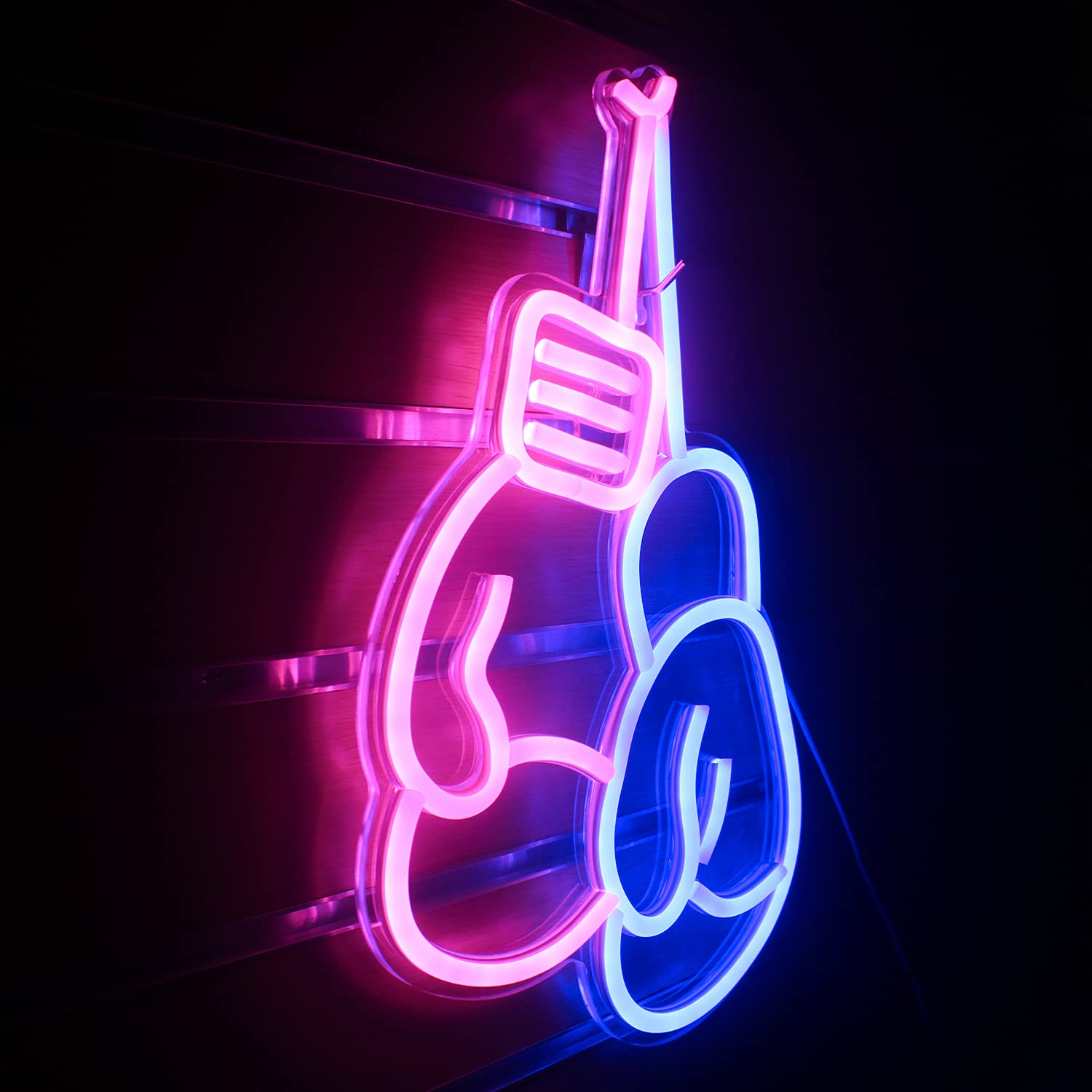 LUCUNSTAR Boxing Gloves Neon Light Sign, Acrylic, USB/Switch, Pink Blue, Model NS-DC-009, Gym Wall Decoration