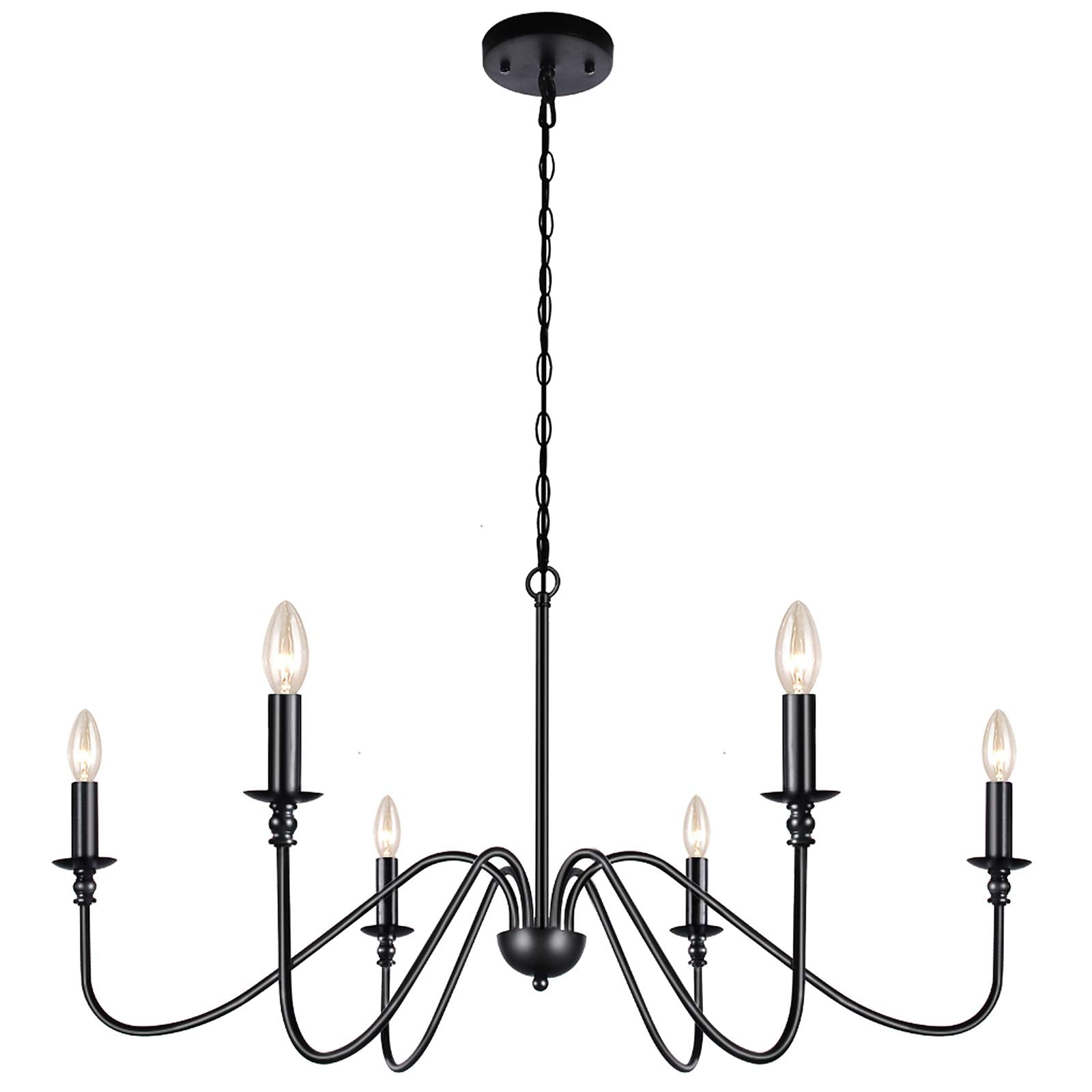Lampundit Black 6-Light Iron Chandelier - Farmhouse Candle Ceiling Pendant For Dining Room, Kitchen