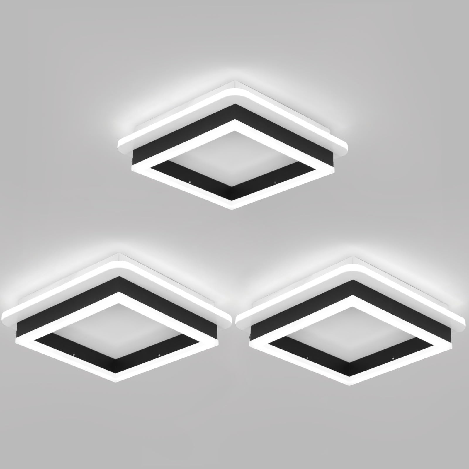 Caneoe 3 Packs Square Flush Mount Ceiling Light  6000K Black Modern Led Ceiling Light Fixture  Minimalist Hallway Lighting Fixture Ceiling Lamp For Hallway Entryway Bedroom Balcony (Black)
