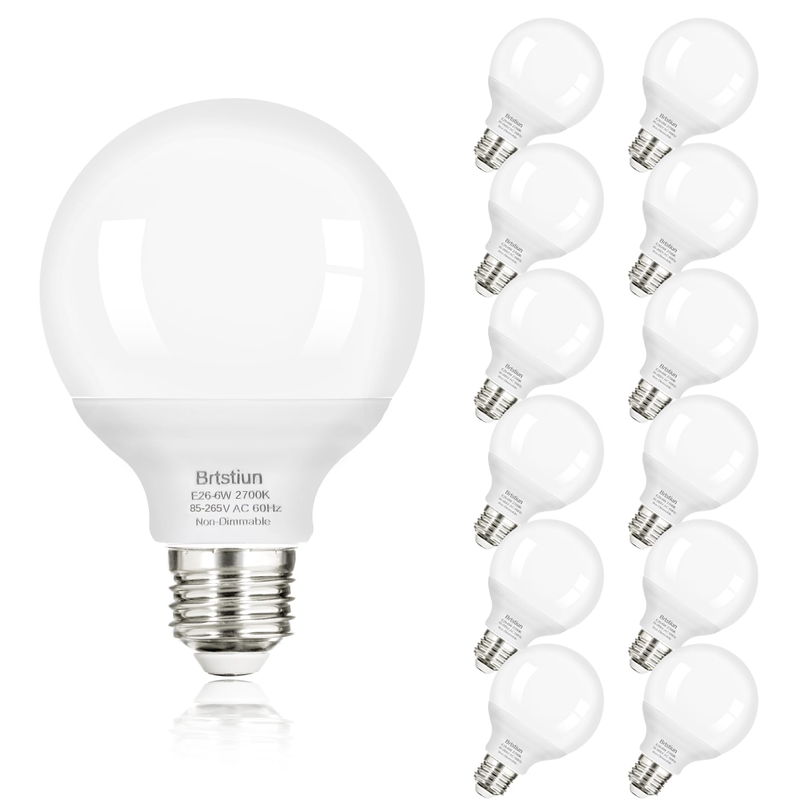 Brtstiun G25 LED Light Bulbs, 40W Equivalent, Soft White 2700K, E26 Base, 600LM, 12-Pack, Plastic/Aluminum