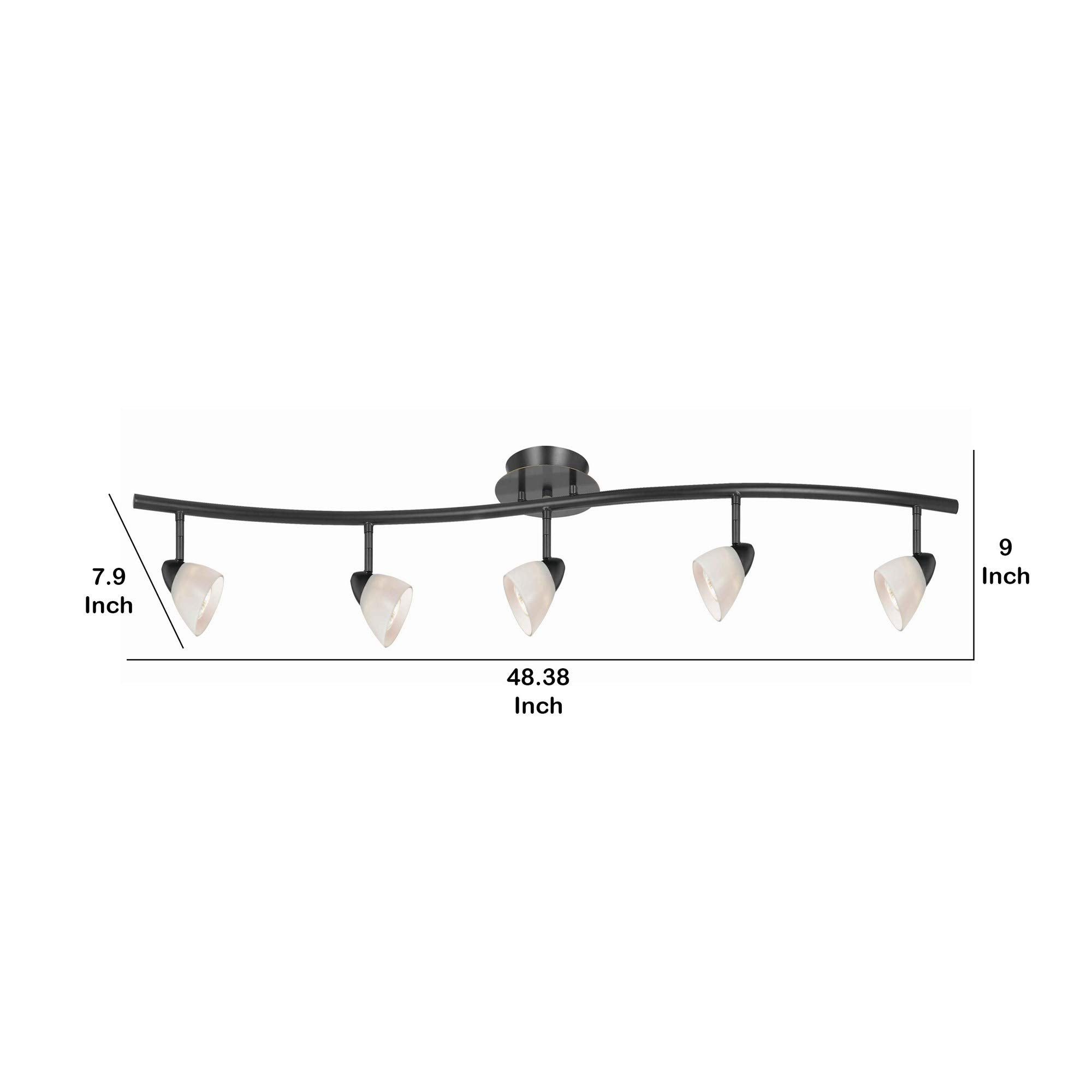 Benzara 5 Light Metal Track Light Fixture, Black and White, Model BM225647, Glass Shade