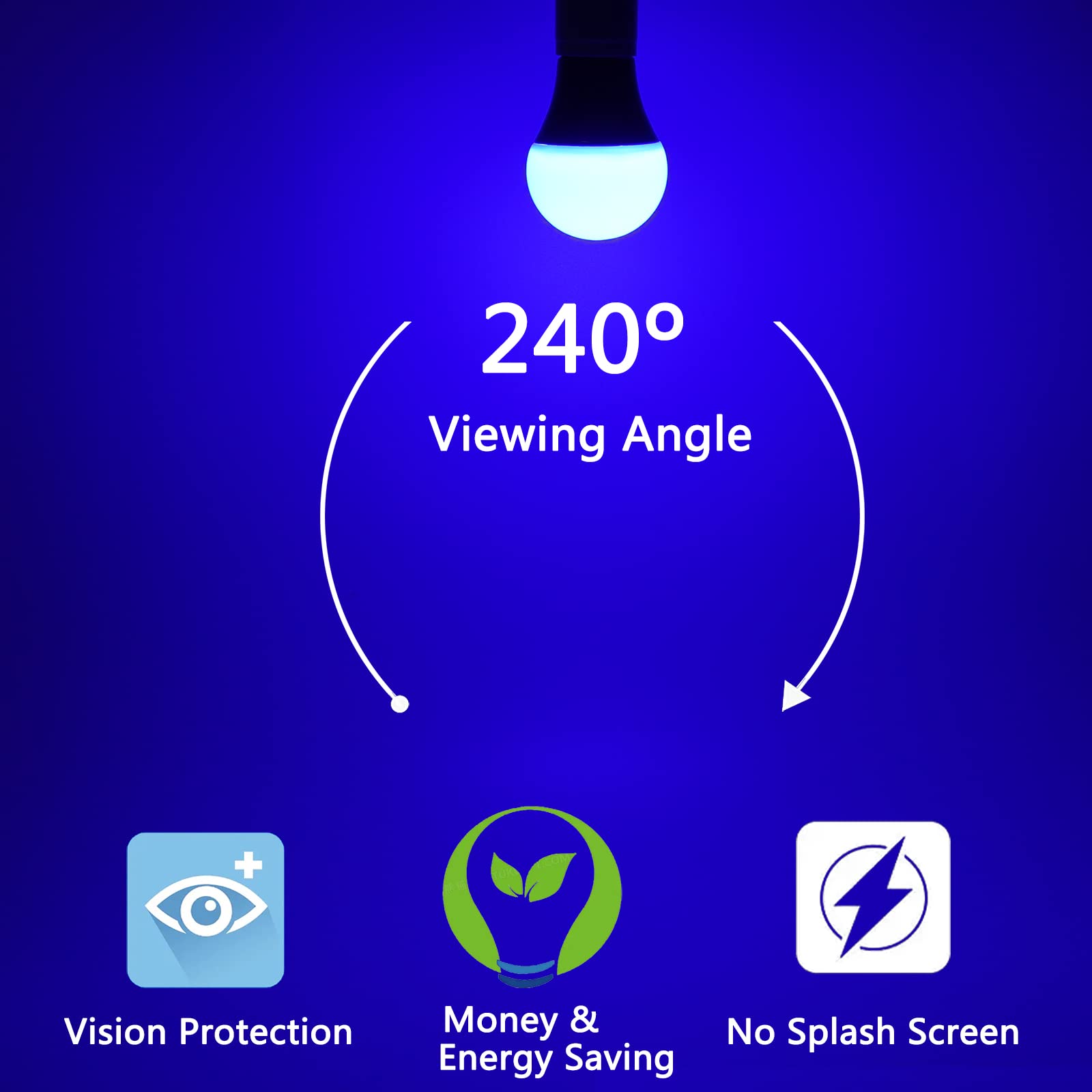 U4GLORY LED Blue Light Bulb, A19 E26, 9W (60W Equivalent), 4 Pack, Plastic, Blue