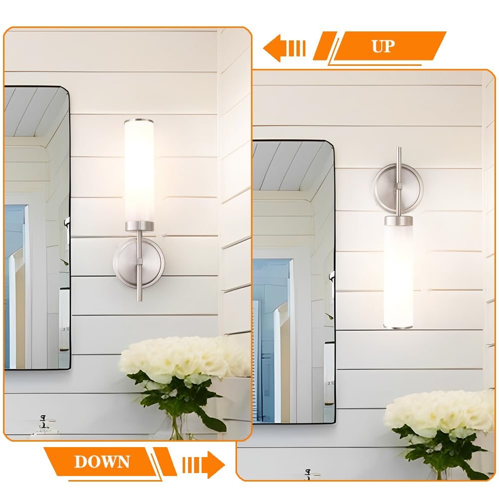 DSMJFU Brushed Nickel Wall Sconces Set of 2, Modern Opal Glass Vanity Lights, 15.94in Hardwired for Bathroom, Living Room, Bedroom