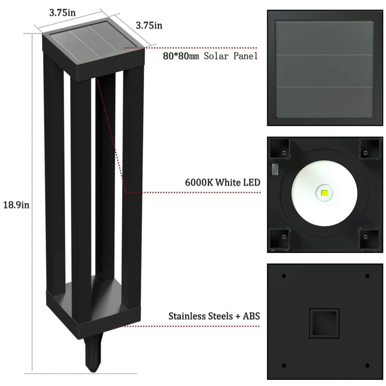 Solar Powered Outdoor Floor Lamp, Stainless Steel Solar Street Lights, Solar Floor Lamp Waterproof Deck Lights For Garden, Yard,