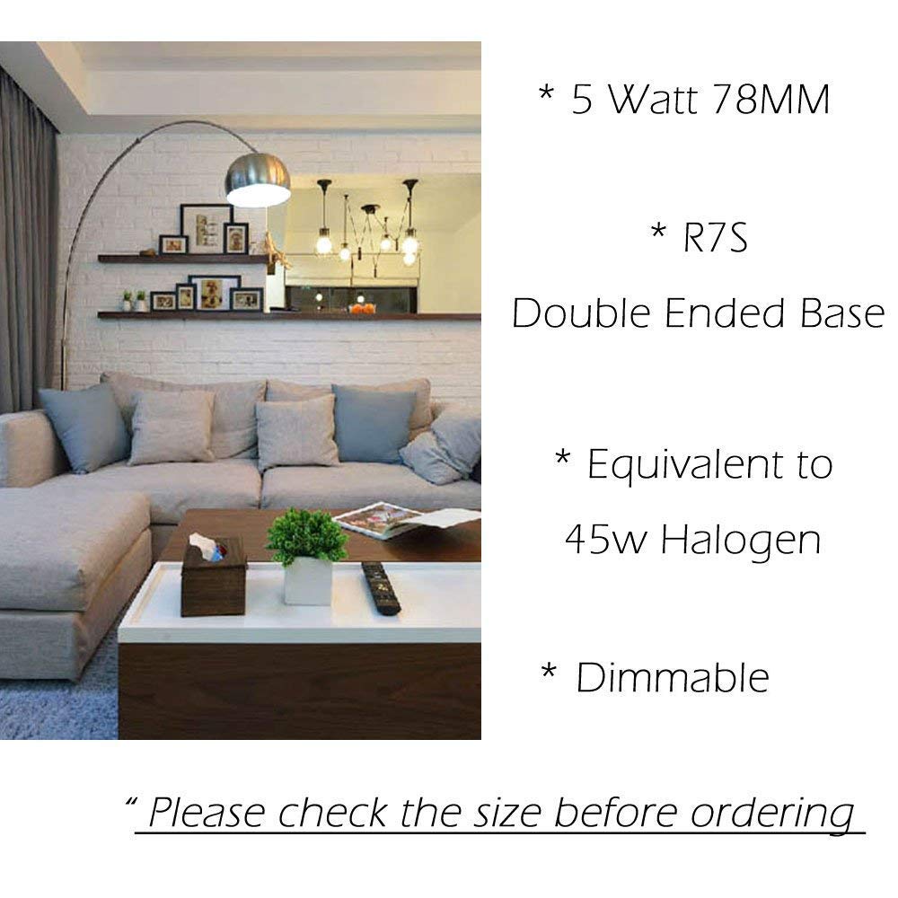 Bonlux Dimmable R7S Led Bulb 78Mm (3'') - 5W T3 Double Ended J Type J78 Led Flood Light Daylight 6000K, 45W Halogen Replacement