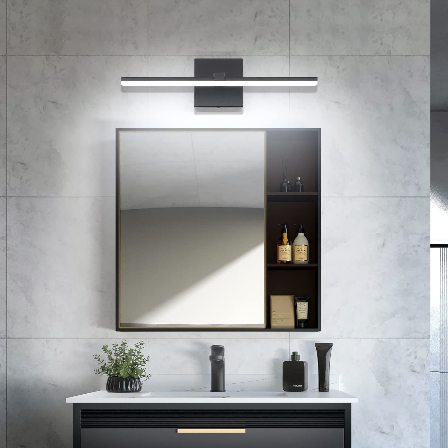 Zuzito 18" Black Led Bathroom Vanity Light Fixture, Dimmable Acrylic Wall Mount Over Mirror