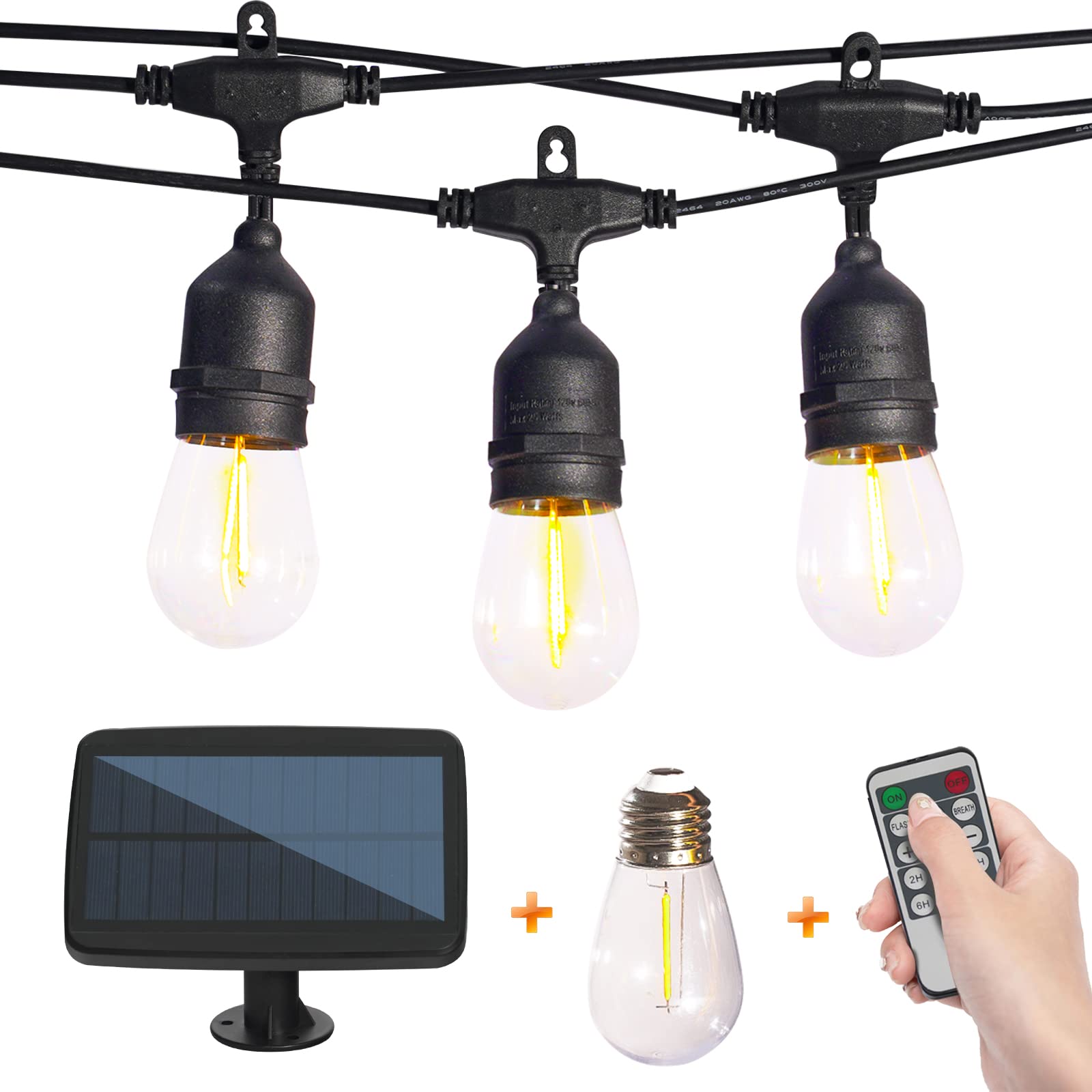 IPStank 27FT Solar String Lights, Dimmable Waterproof LED Edison Bulbs, Multicolor, Model YGM-S14-15S, Ideal for Outdoor Use