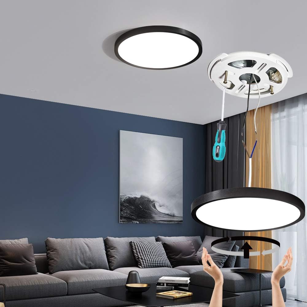 TALOYA LED Ceiling Light Fixture, 15.8 Inch, Black, 3 Color Temperatures (3000K/4000K/6000K), Model MOON-C2