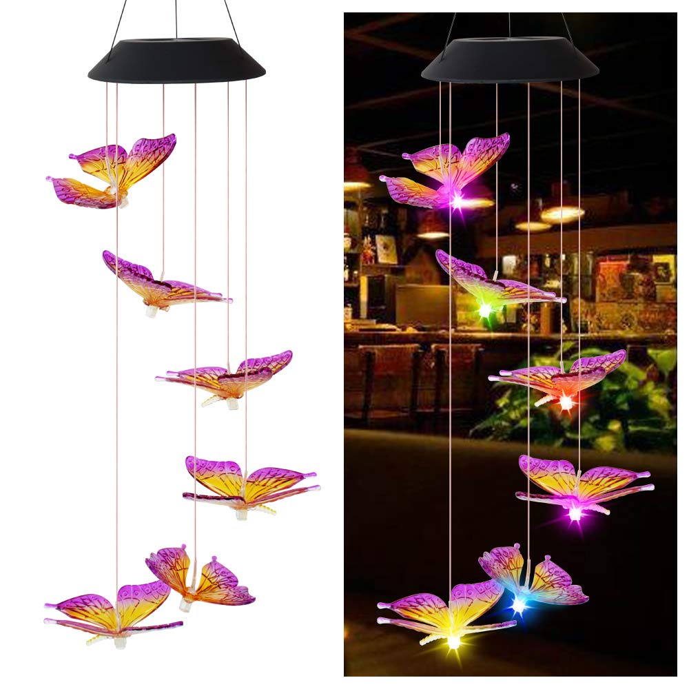 EpicGadget Solar Butterfly Wind Chime, Color Changing, Plastic, 25x5x5 inches, Purple