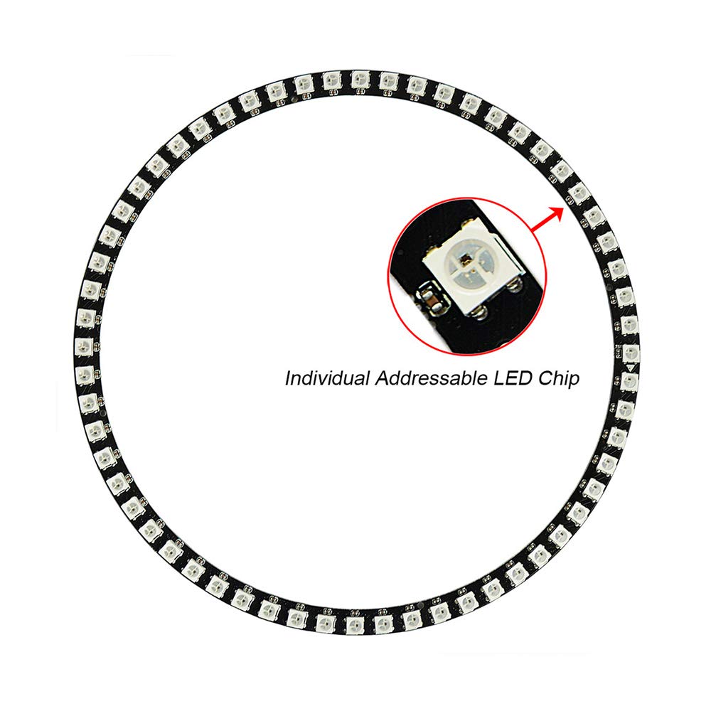 WESIRI WS2812B 60 LEDs RGB LED Ring Lamp Light, Individually Addressable, Black, DC5V, Mini Controller