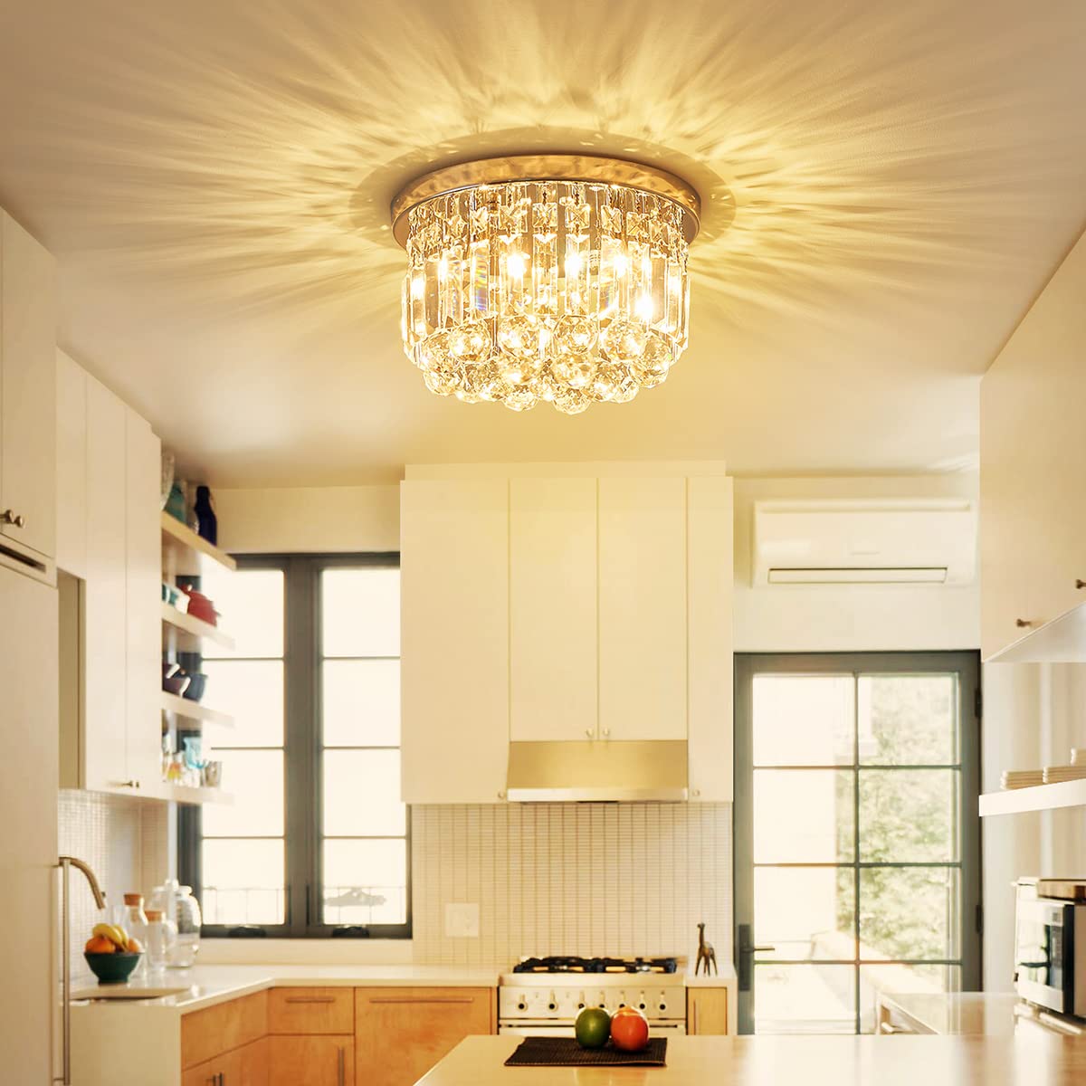 Agv Lighting 16061 K9 Crystal Flush Mount Ceiling Light Fixture, Close To Ceiling, Modern Design, 3-Lights, Perfect For Foyer, L