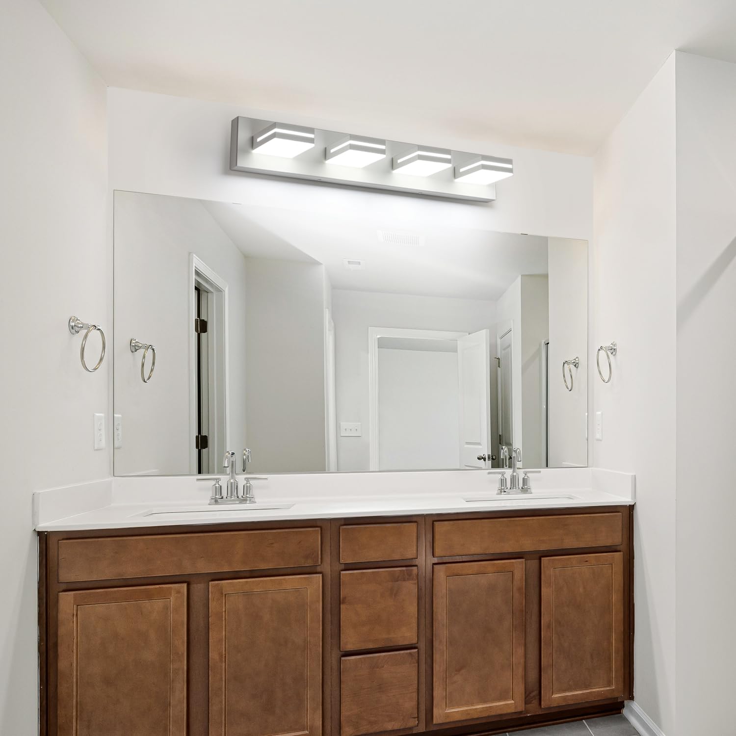 SineRise LED Bathroom Vanity Light Fixtures, 4-Light, 30-Inch, Dimmable, Matte White, Model H0001-15, Acrylic Over Mirror