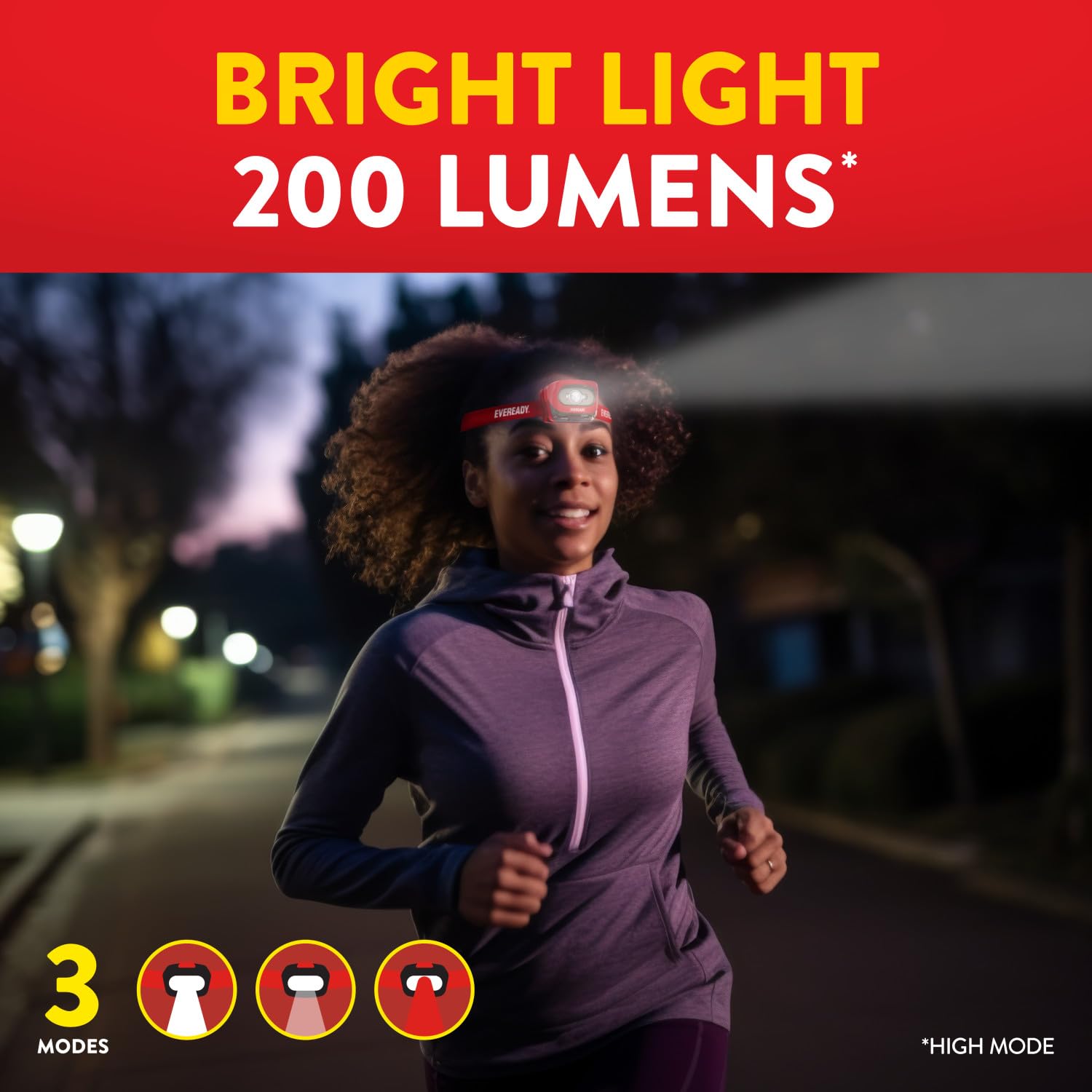 Eveready X200 LED Rechargeable Headlamps, Super Bright, IPX4 Water Resistant, 2 Pack, Red, Model E304142200