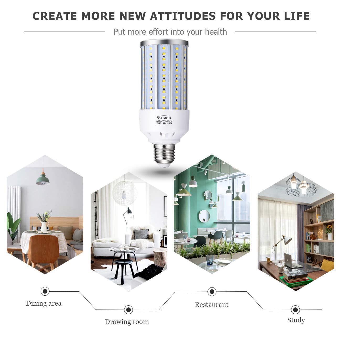 Auzer 2-Pack 30W LED Corn Light Bulb, 200W Equivalent, Cool White, E26 Base, 6500K Daylight, for Garage, Warehouse, Garden