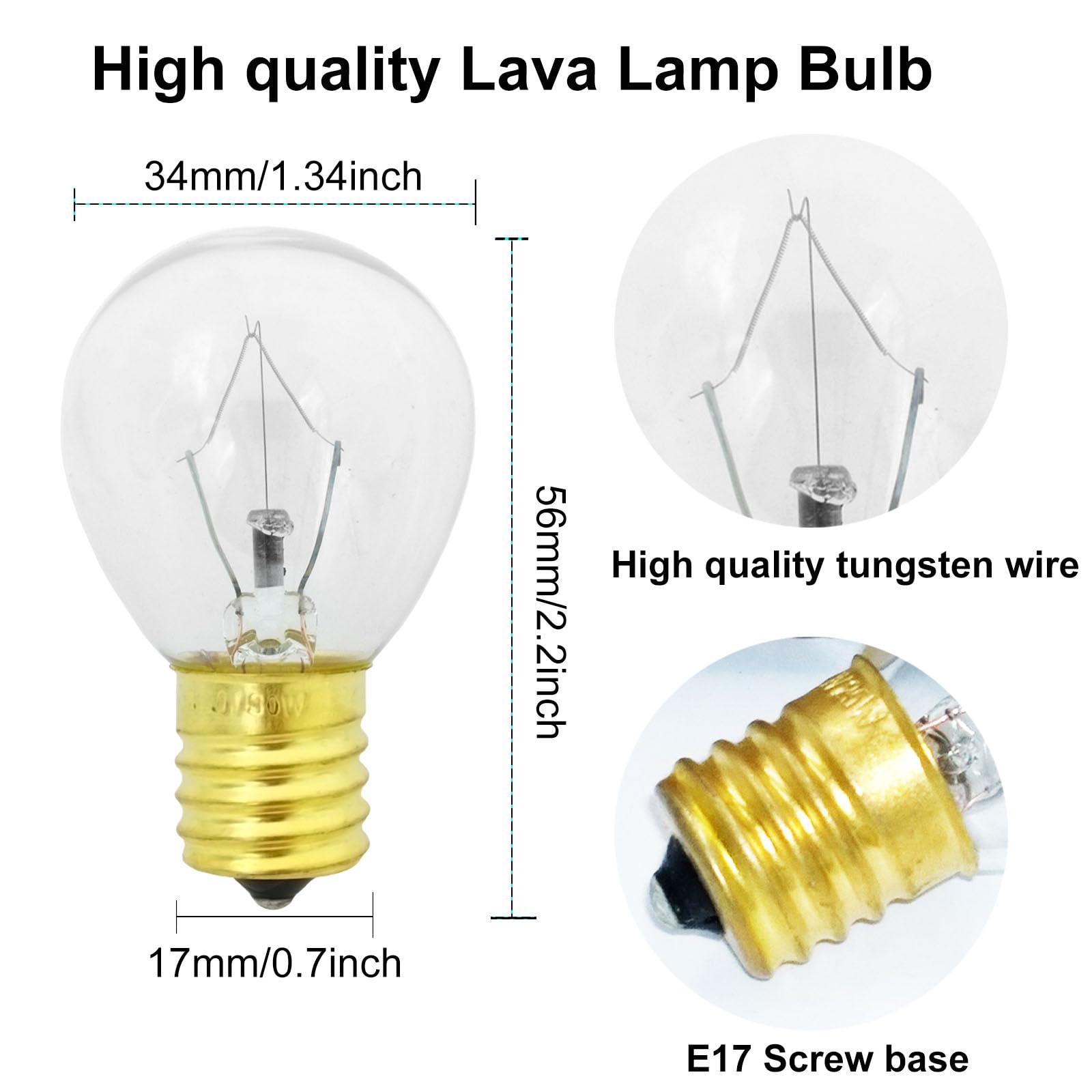 Lava Lamp Bulb 6 Pack 30W E17 Base Lava Lamp Light Bulb,S11 Replacement Bulbs For Lava Lamps And Glitter Lamps,120 Volt,Dimmable