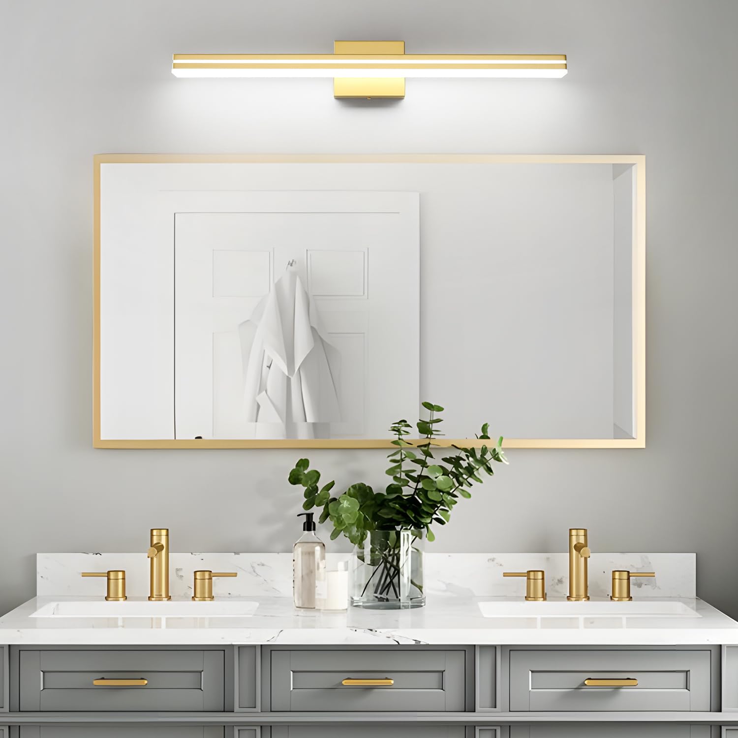 Sinerise 32-Inch Led Modern Bathroom Vanity Light Bar  Gold Modern Acrylic Bathroom Wall Lighting Fixtures Over Mirror (Cool White 6000K)