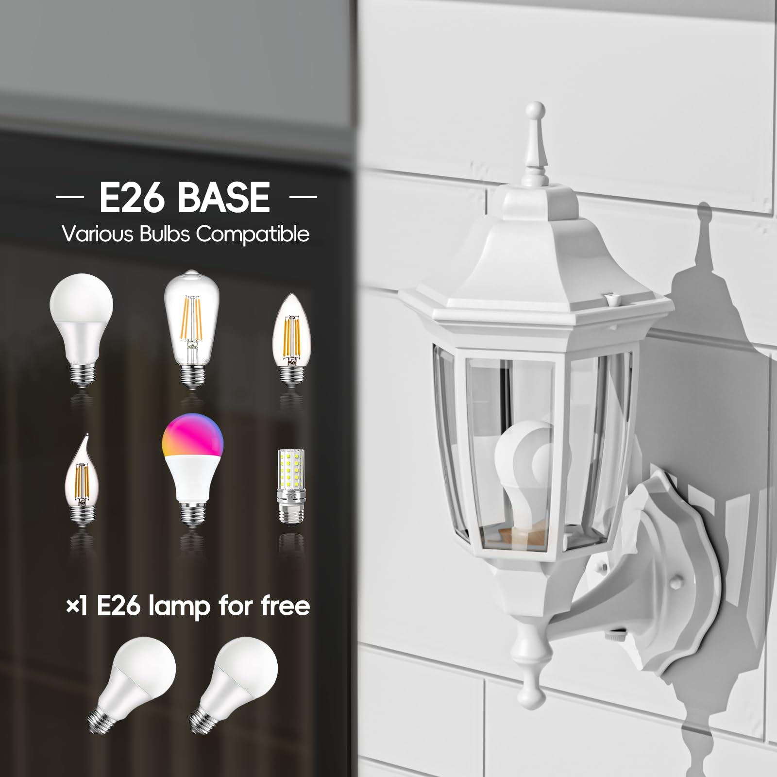 EMART Dusk to Dawn Outdoor Porch Light, Waterproof Aluminum & Glass, White, Model EM-AWGL-1-PS, 1 Pack, Bulb Included