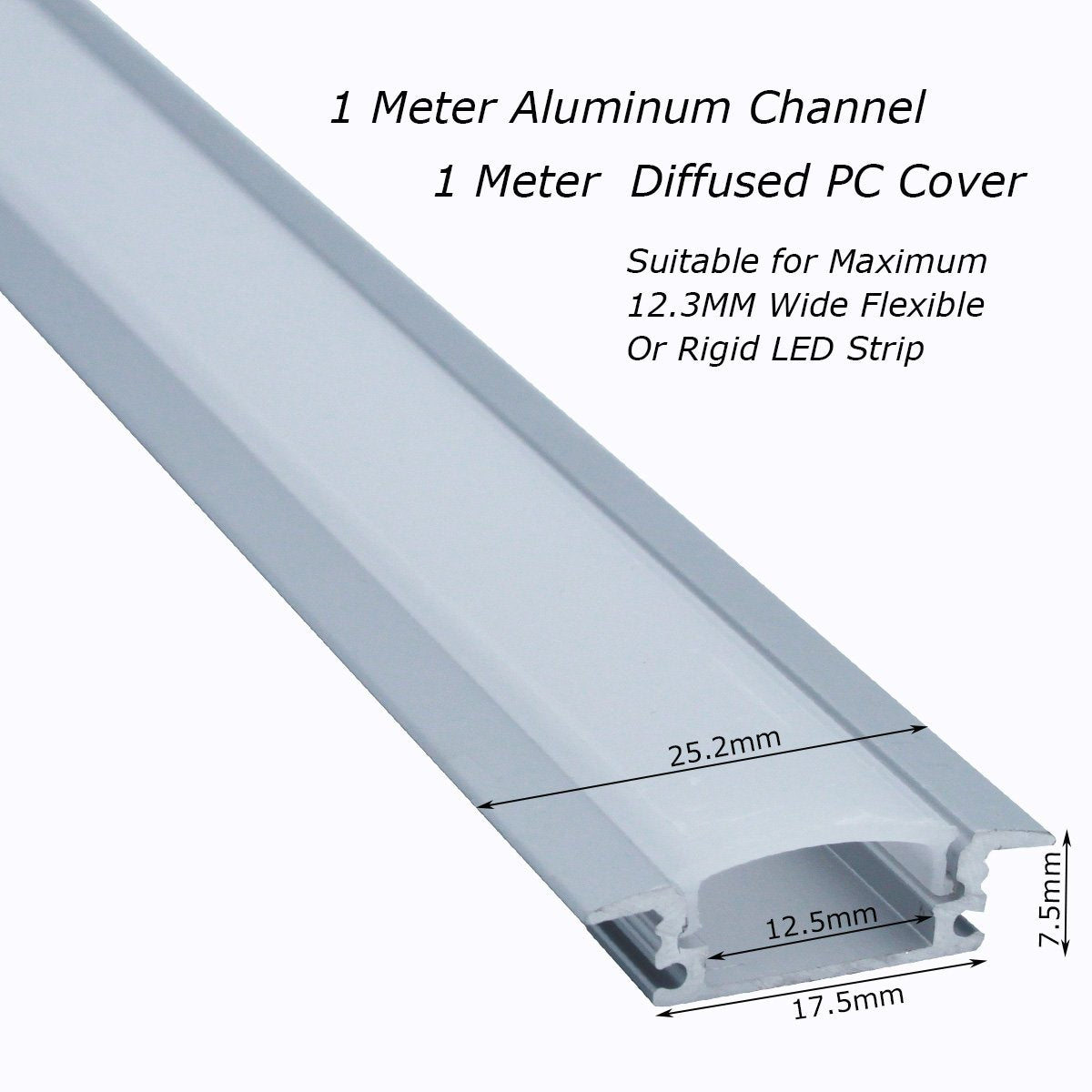 Litever 10 Pack Recessed Aluminum Channels for LED Strips, 1M, Silver, Model LL-007-G, with Frosted Diffused Diffuser and Clamps