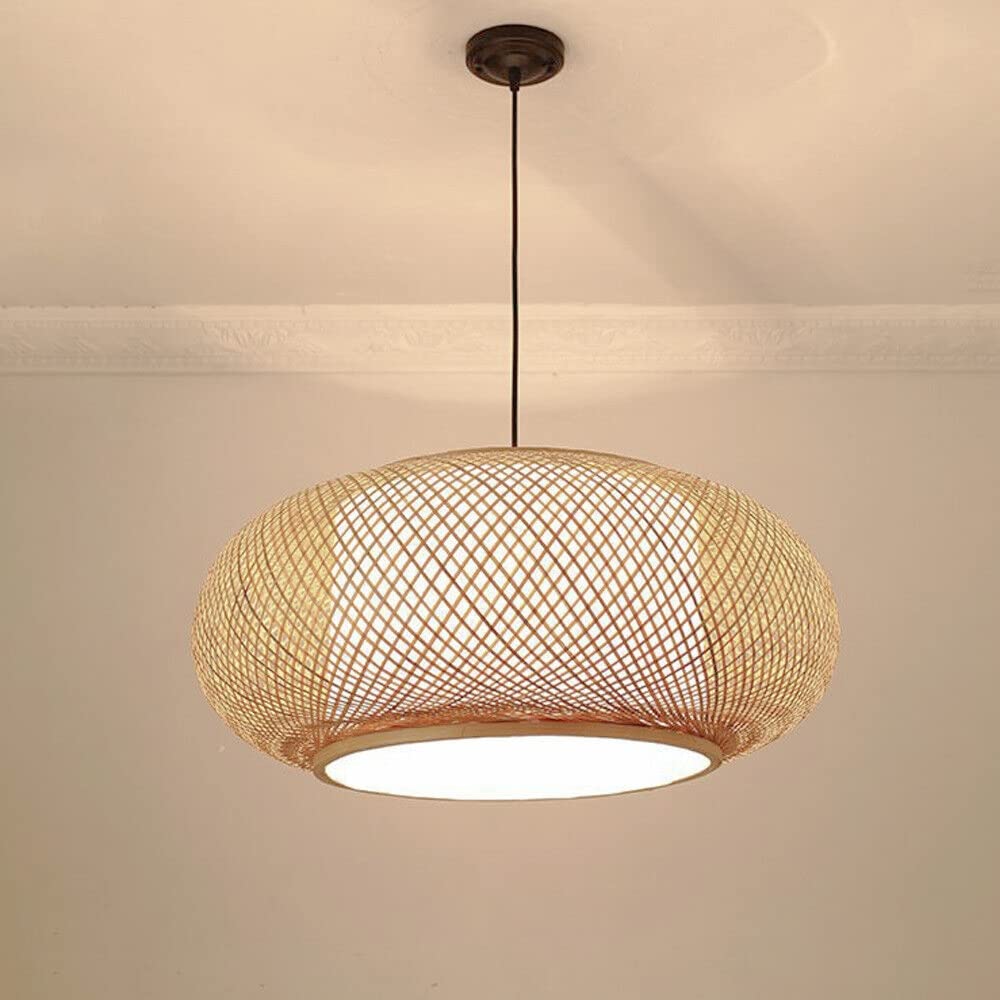 16''Retro Rattan Light Fixture Lantern Close To Ceiling Light Drum Shape, Rustic Woven Light Fixture Creative Decoration Art Lig