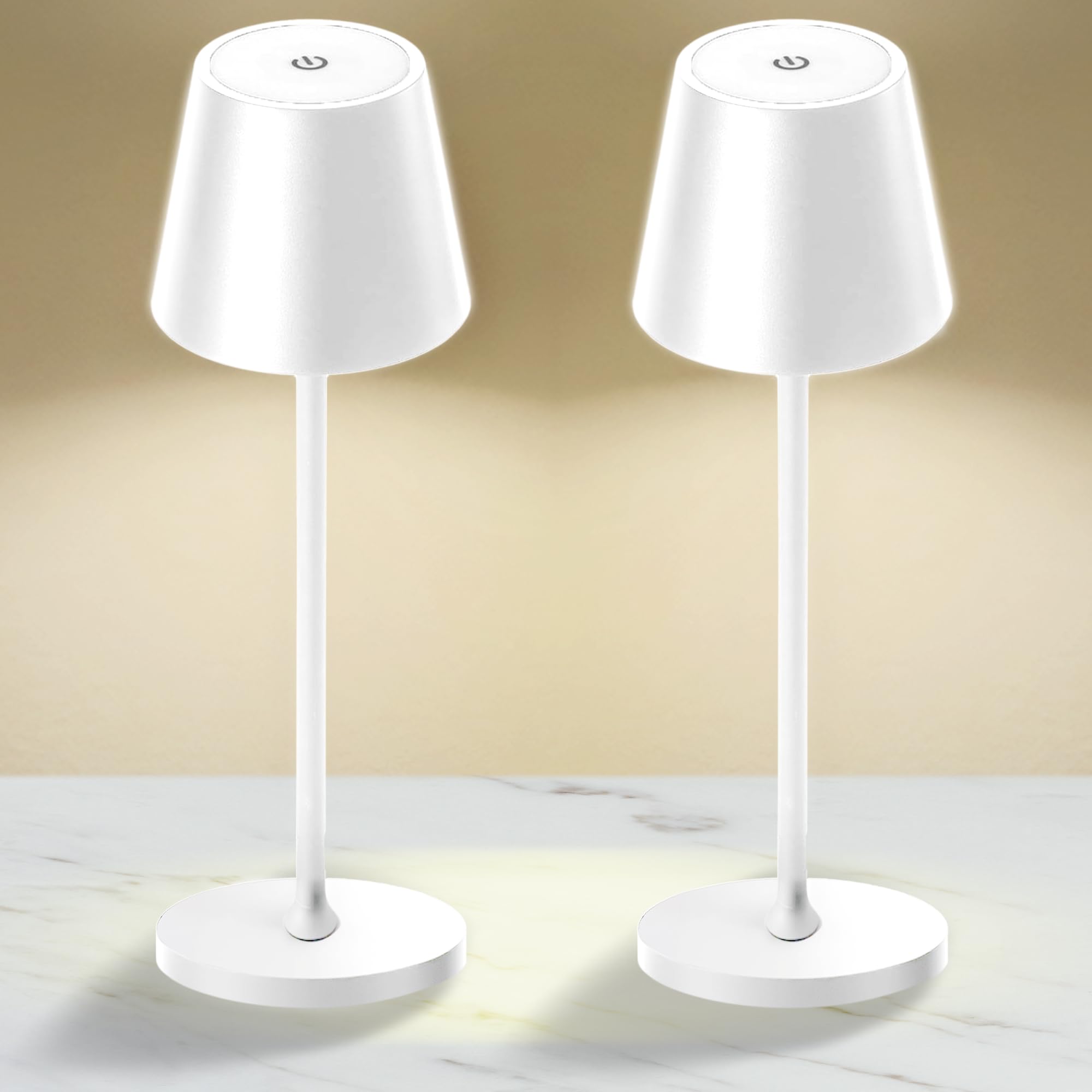 CASABOLA Cordless Table Lamp, LED, 5200mAh Battery, 3 Color Dimming, 4.5inD x 4.2inW x 15inH, White,