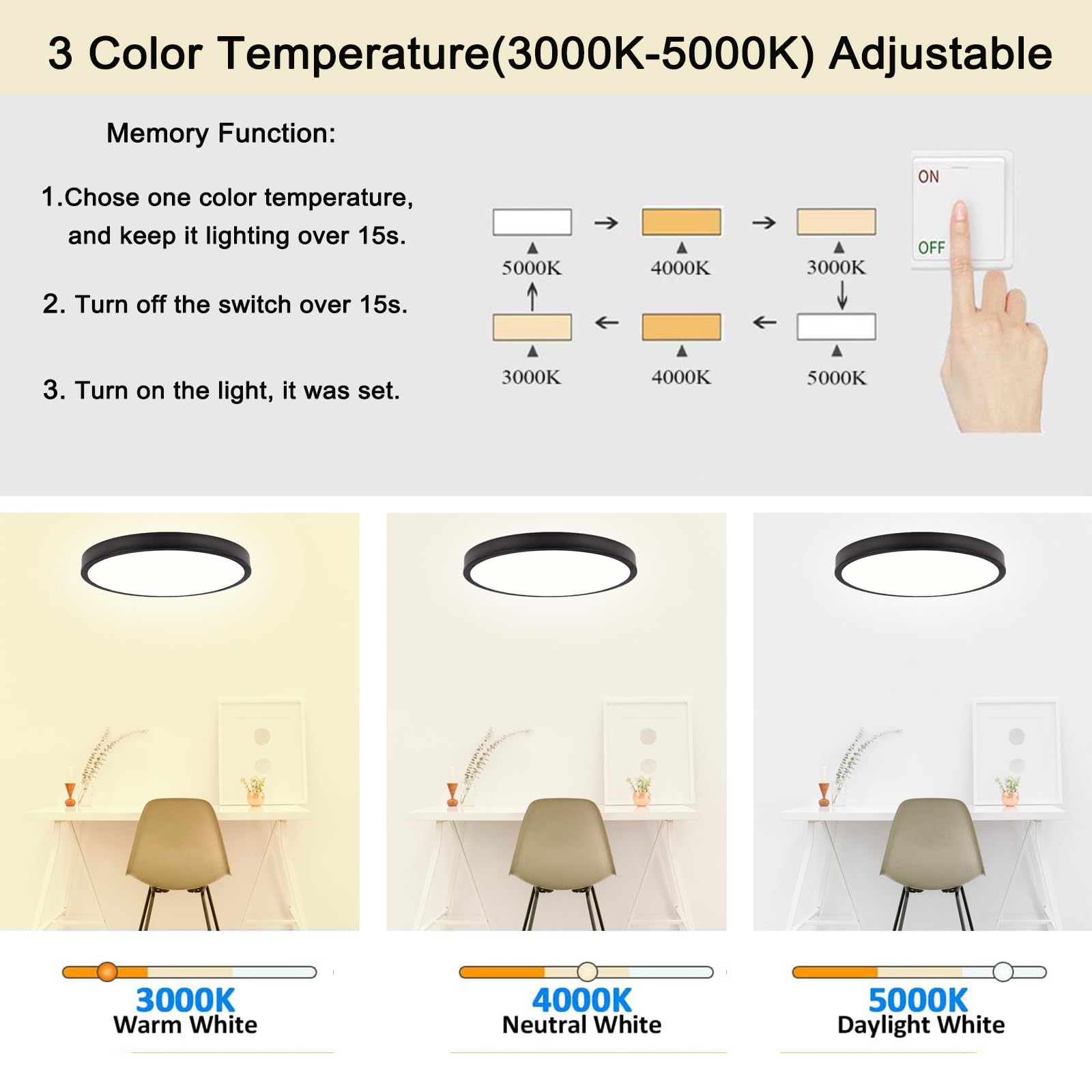 Sottae 9 Inch Low Profile Led Ceiling Light,Black Metal Bathroom Light Fixtures Ceiling Mount, 3000K-5000K 20W,1.1 Inch Ultra-Thin Black Ceiling Light Fixture For Bathroom Hallway Entryway Bedroom