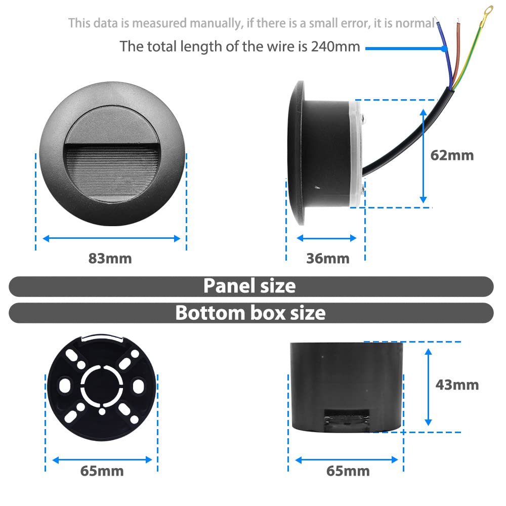 Arotelicht 6Pcs 3W LED Recessed Wall Light, Step Light Warm White 3000K, Stair Light Staircase Lighting, Inside Outside Garden B