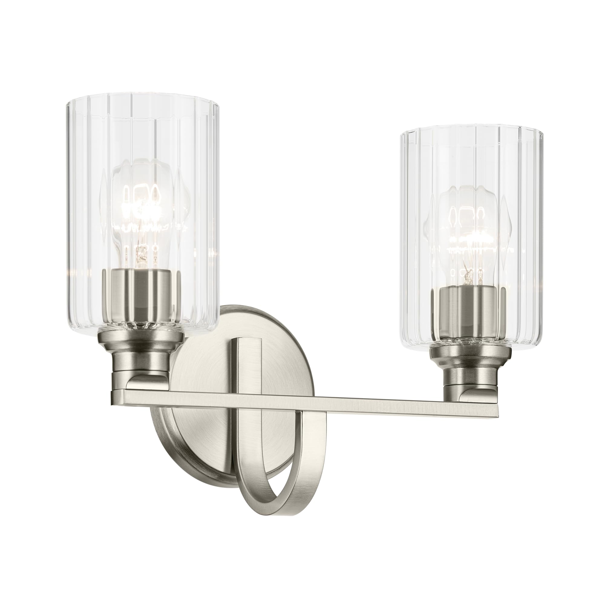 Kichler Gioe 14.25 2-Light Bathroom Vanity Light Fixture with Clear Fluted Glass in Brushed Nickel, Damp Rated for Bathroom Over