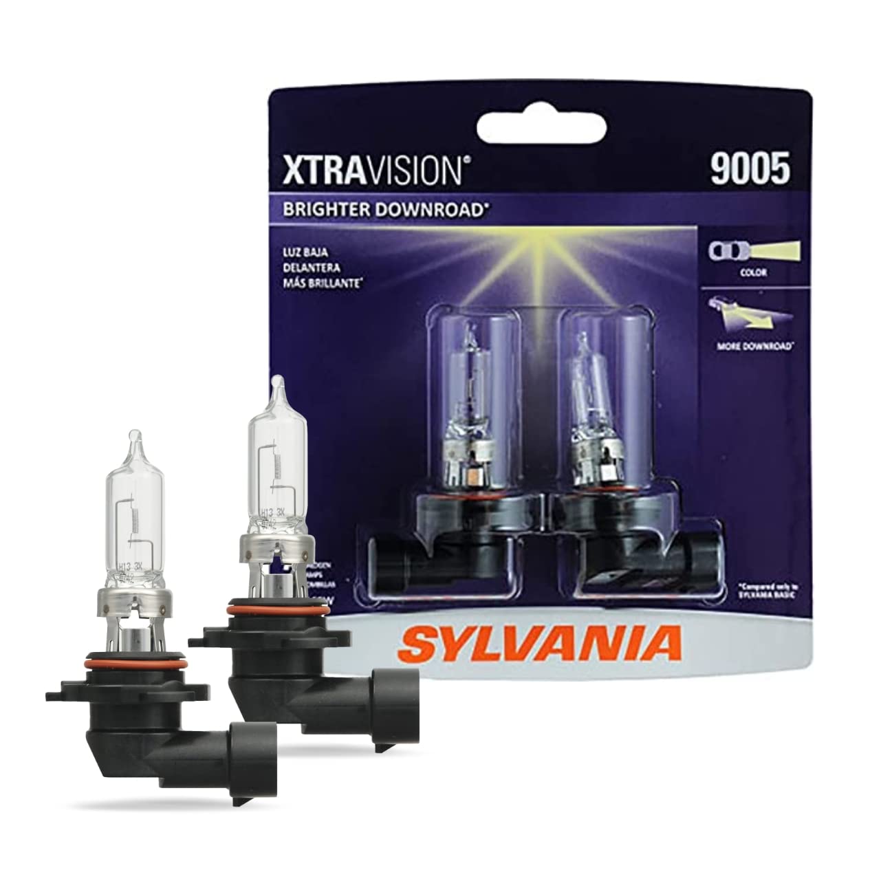 SYLVANIA 9005 XtraVision Halogen Headlight Bulb - High-Performance, No Glare, Black, 2 Pack