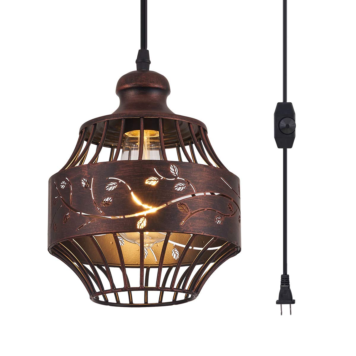 Ylong-Zs 16Ft Plug In Pendant Light, Metal Swag Ceiling Lamp, Dark Bronze, Dimmer Switch
