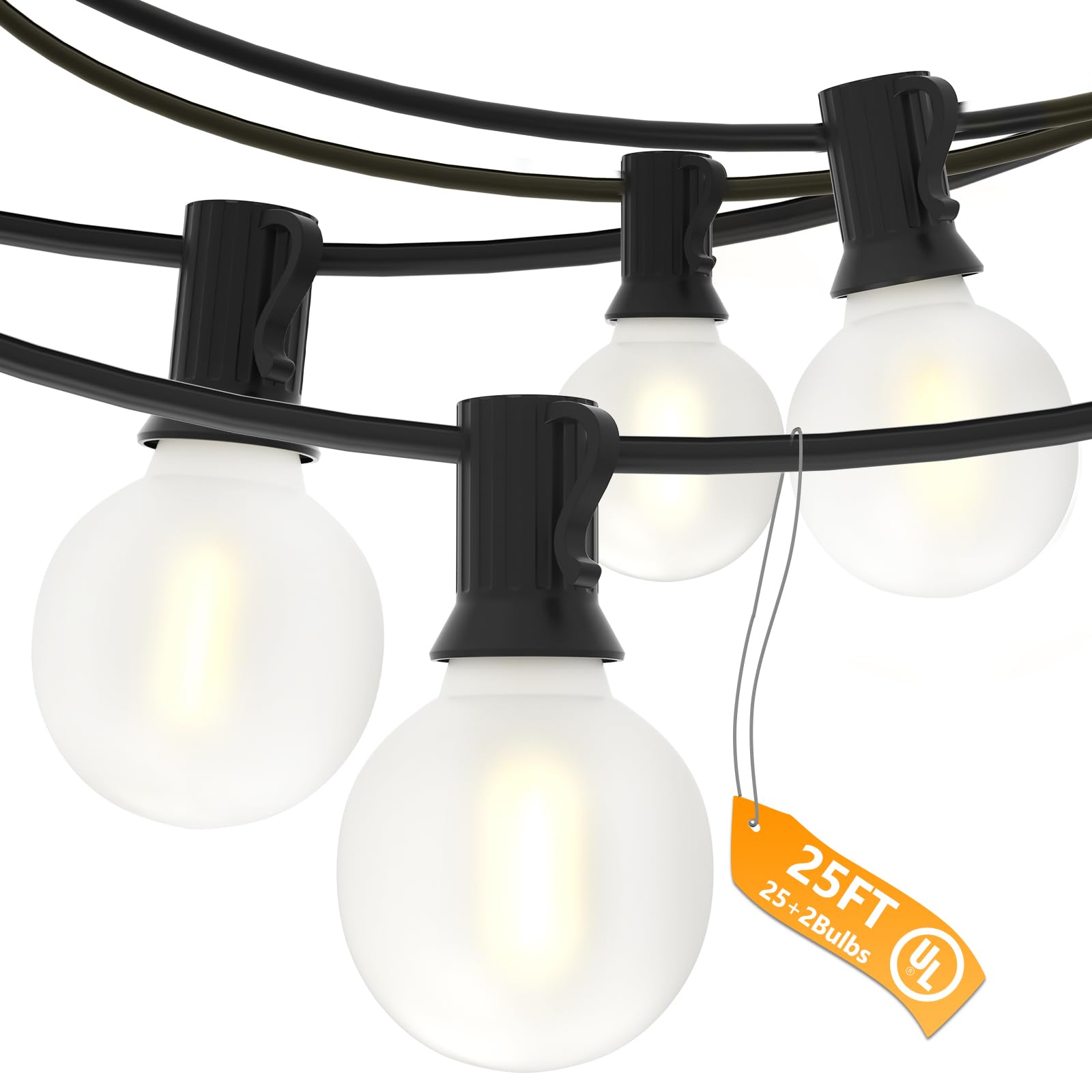 Sunsgne G40 Outdoor String Lights - 25Ft Led Frosted Bulbs, Shatterproof, Black Wire For Patio, Garden, Party Decor