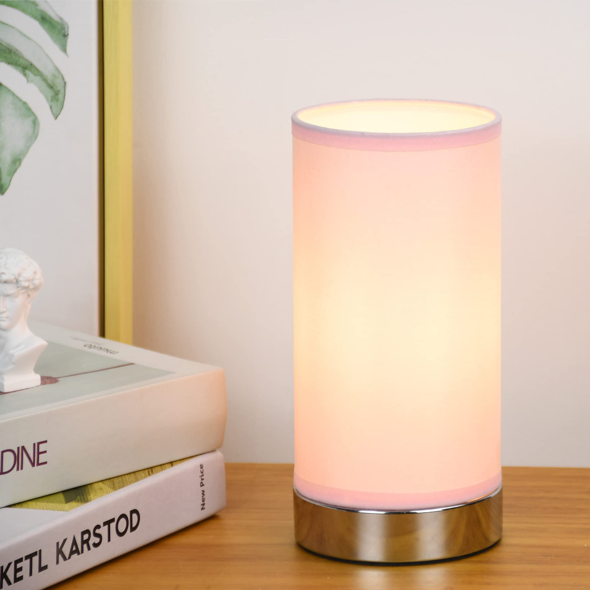 Lampwell FION Small Table Lamp, Metal and Fabric, 8.27in Height, Pink, Model 21885, Modern Design for Living Room or Bedroom