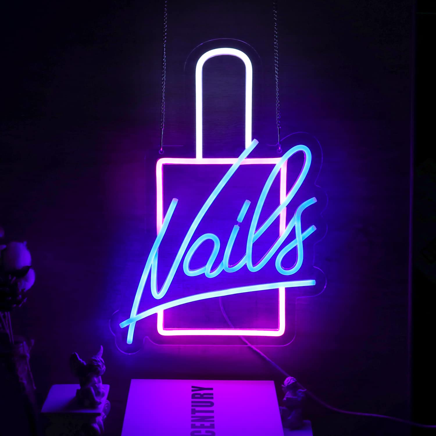 CKTBLEY Neon Sign LED Wall Light - Acrylic Nail Polish Decor - Pink, Blue, White - Perfect for Bedroom and Beauty Room