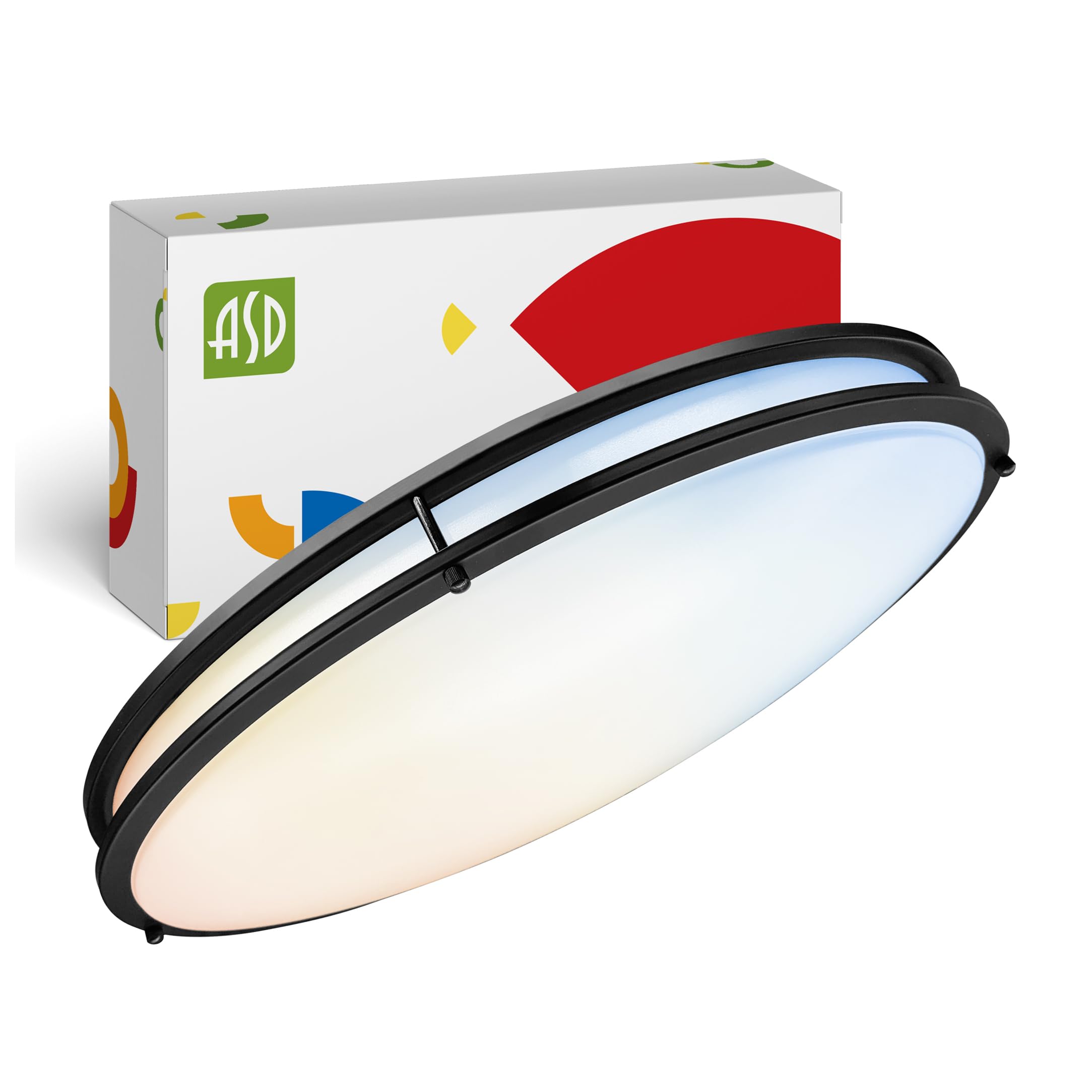 ASD LED Flush Mount Light Fixture, 50W, 3960LM, 5CCT, Dimmable, 32 Inch, Black, Model A-FMOV-32D50BK