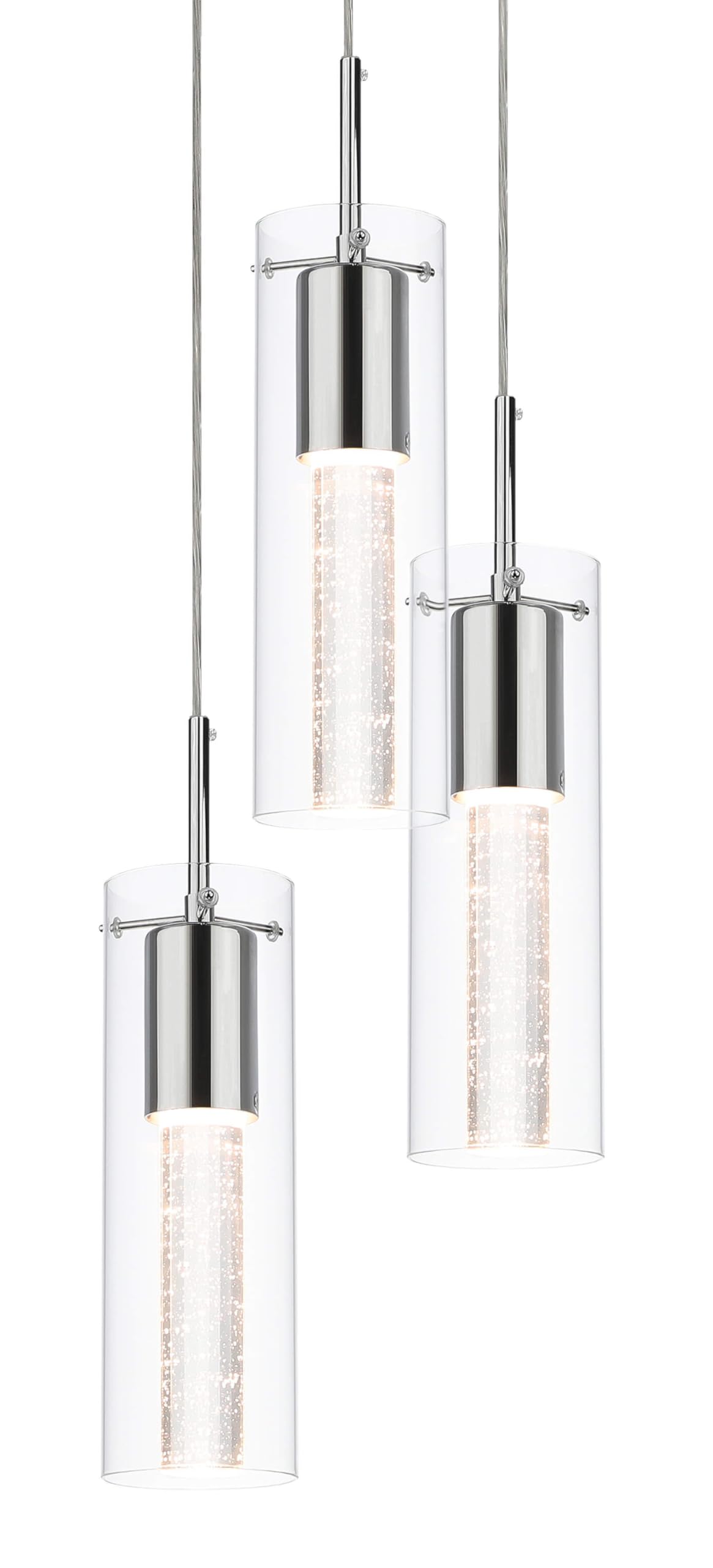 XiNBEi Lighting Pendant Light - 3-Light Kitchen Island Fixture, Chrome Finish, Large Size, Model XB-P1110-3-CH, Crystal & LED Bulb